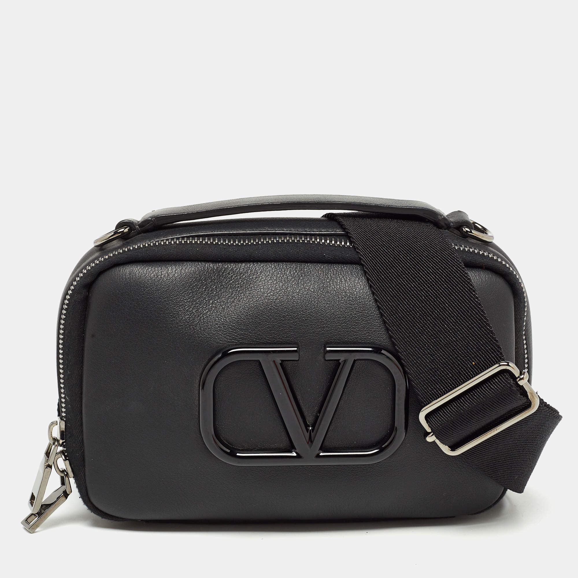 Pre Owned Valentino Black Leather VSling Crossbody Bag