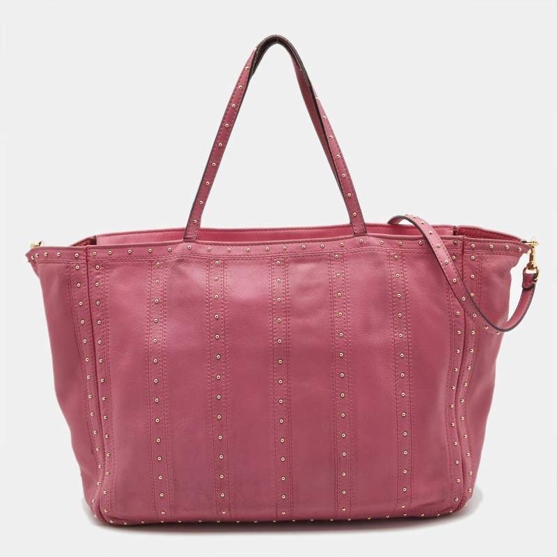 Pre Owned Valentino Pink Leather Studded Zip Tote