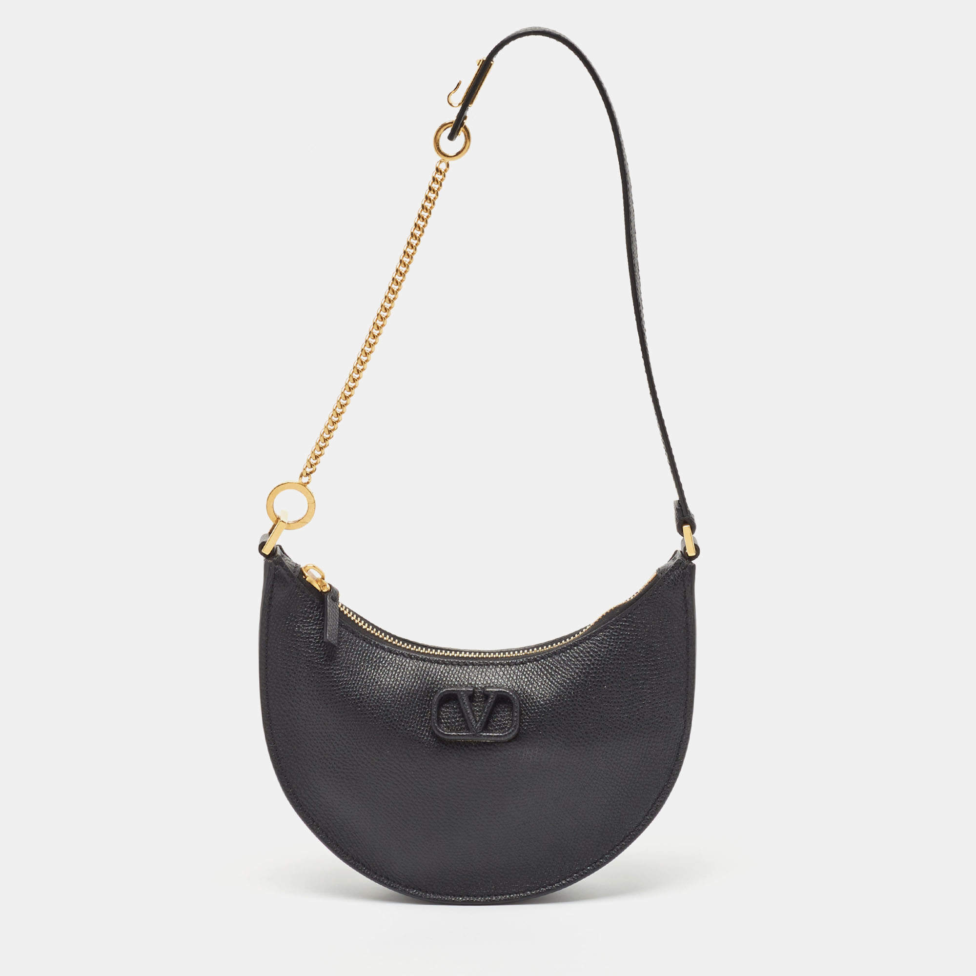 Pre Owned Valentino Black Leather Mini VLogo Hobo