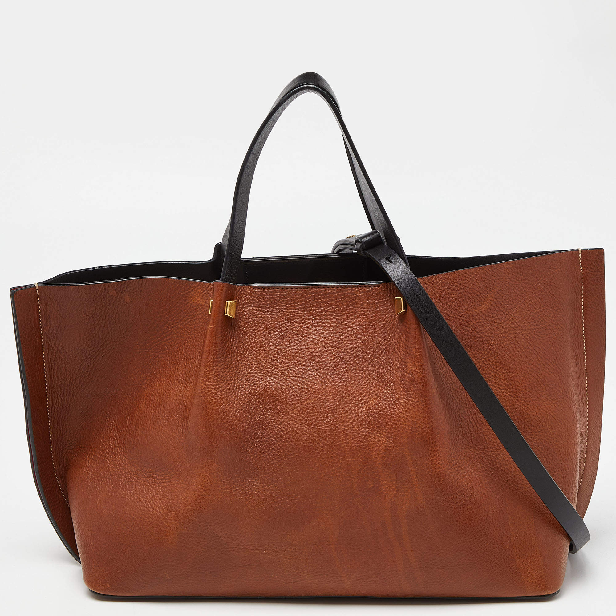 Pre Owned Valentino Brown/Black Leather Medium VLOGO Escape Tote