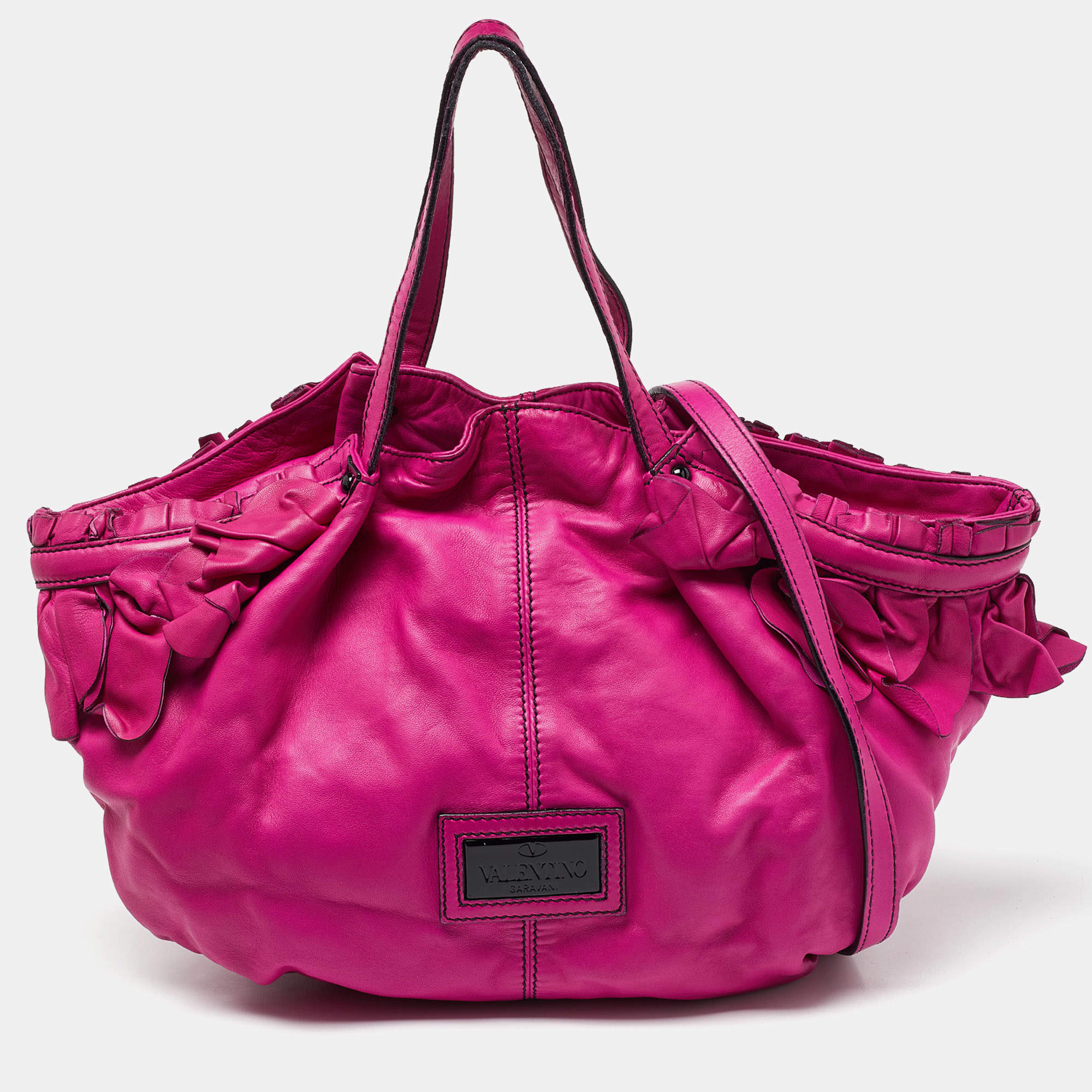 مملوكة مسبقًا Valentino Pink Leather Ruffle Satchel