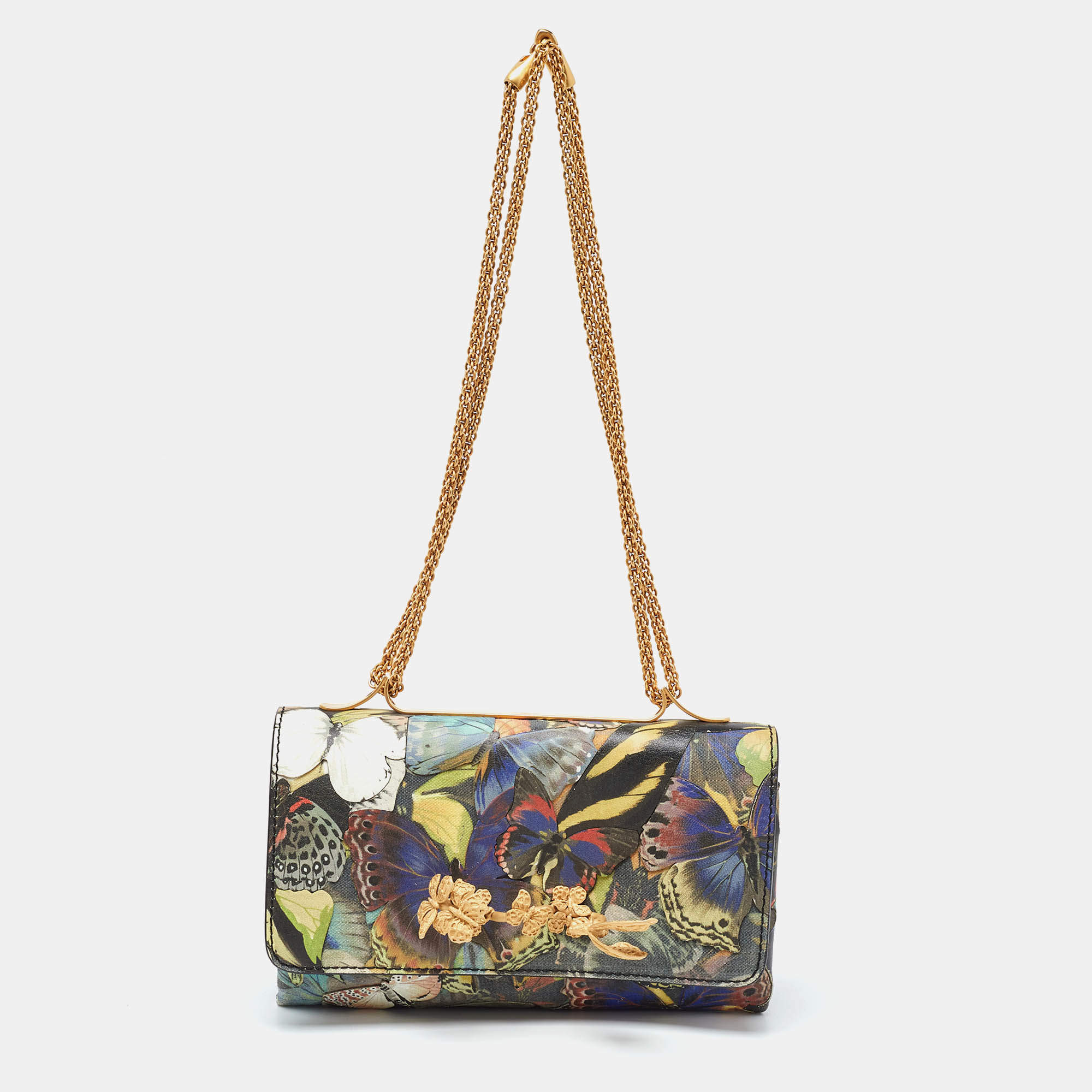 Valentino Multicolor Canvas and Leather Camubutterfly Va Va Voom Shoulder Bag