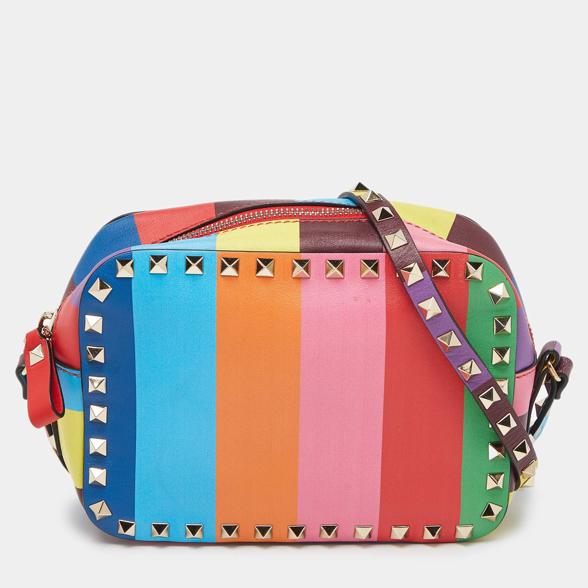Pre Owned Valentino Multicolor Leather Rockstud Camera Crossbody Bag