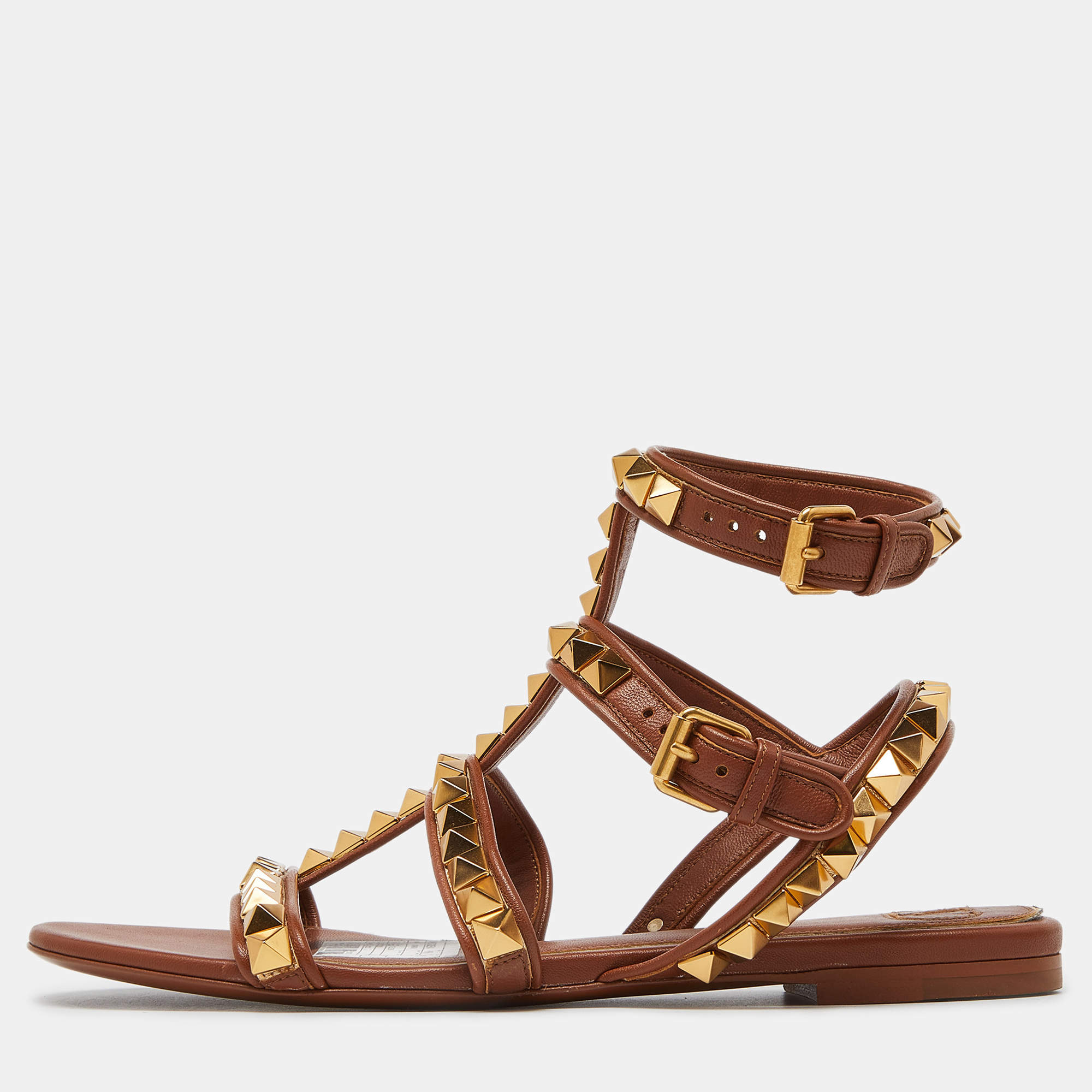 Pre Owned Valentino Brown Leather Rockstud No Limit Sandals Size 38
