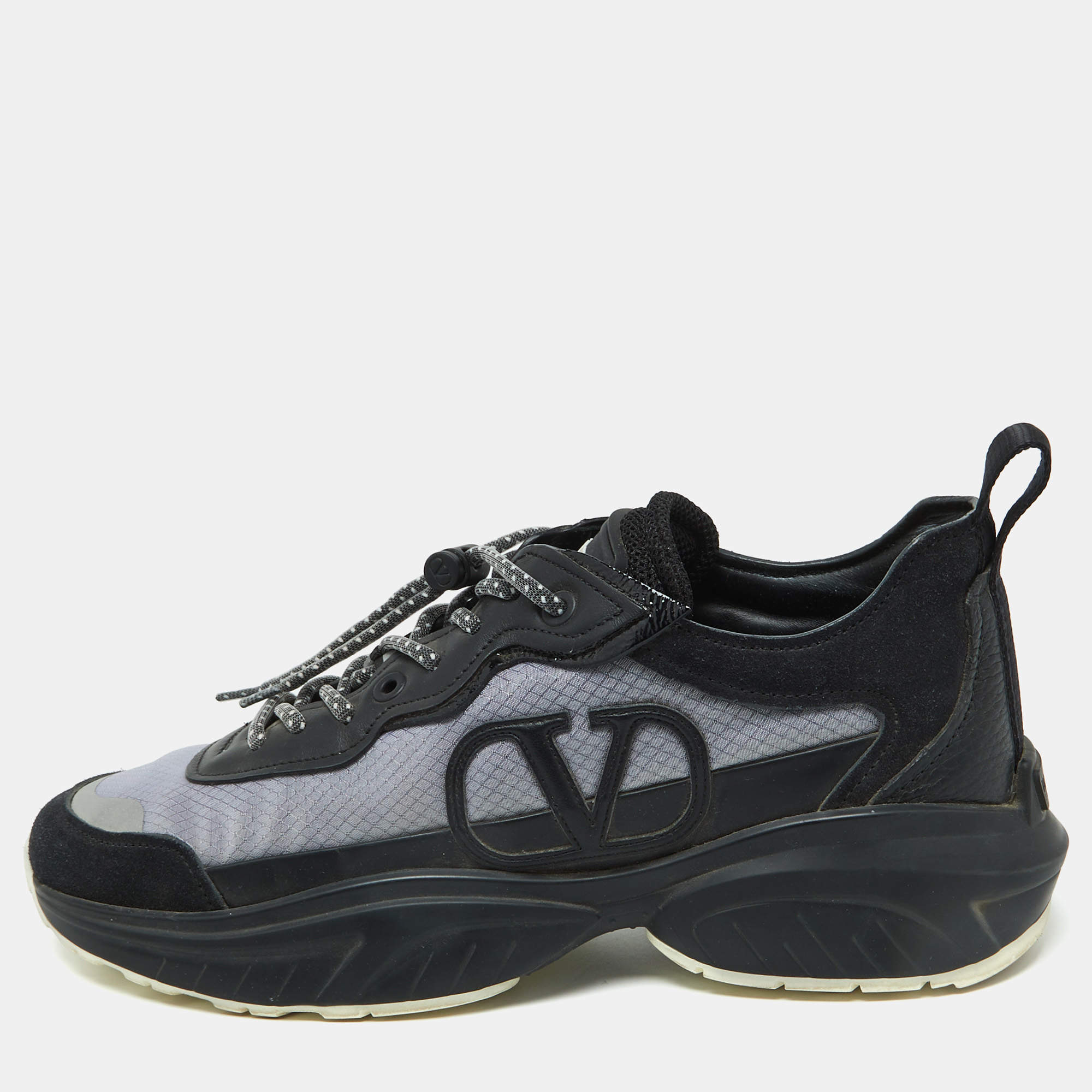 Pre Owned Valentino Black Mesh and Suede Bounce Low Top Sneakers Size 37