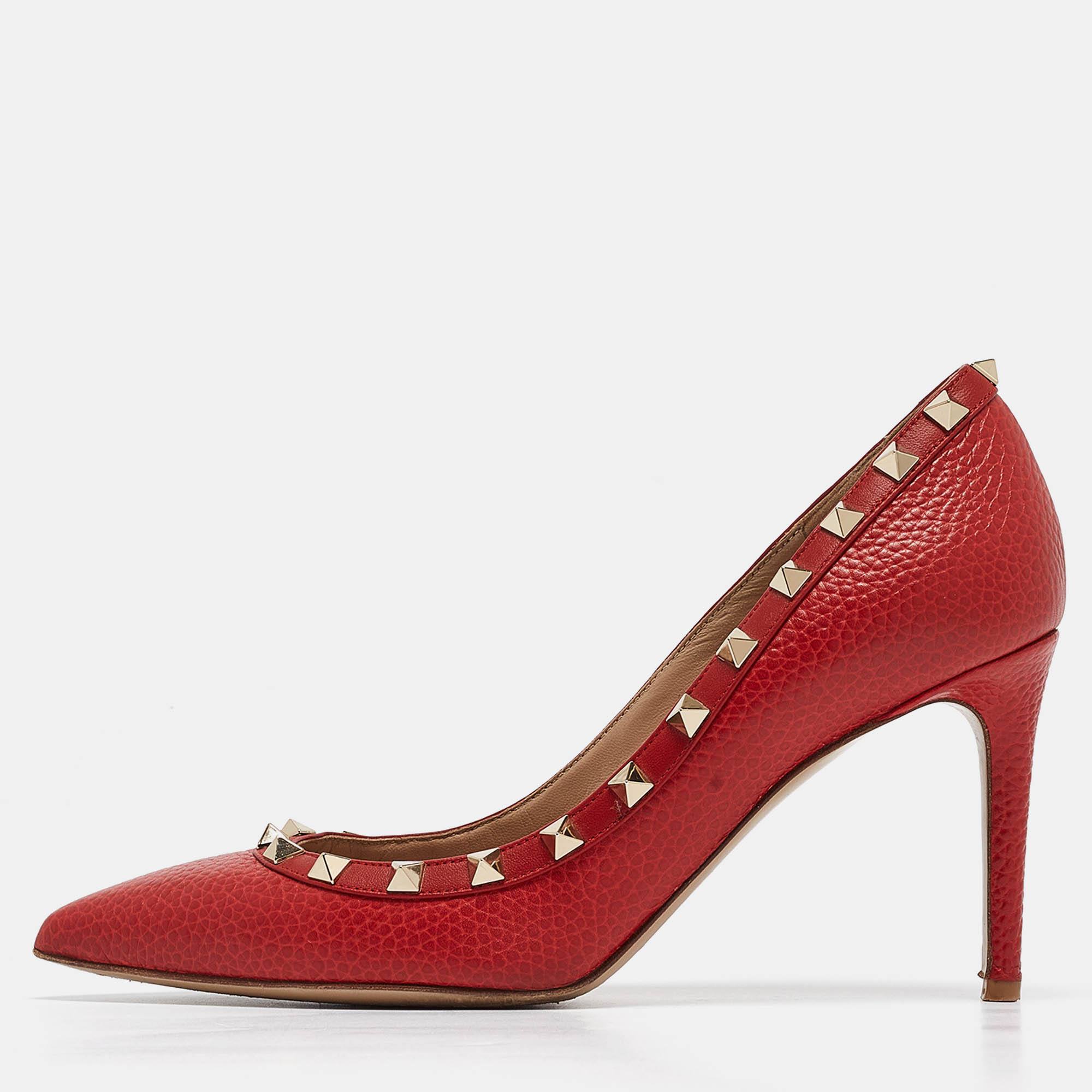 Pre Owned Valentino Red Leather Rockstud Pumps Size 38