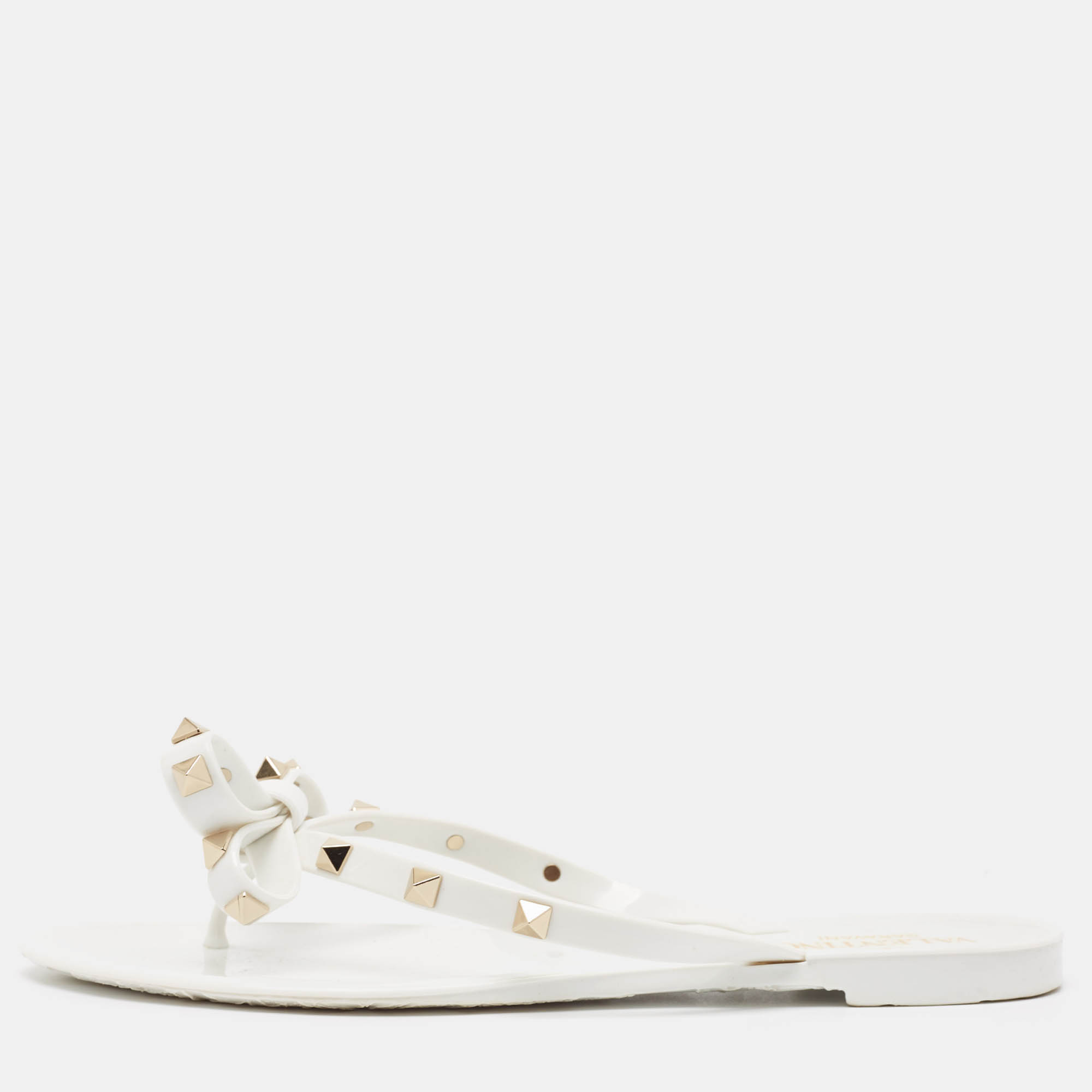 Pre Owned Valentino White Jelly Rockstud Thong Sandals Size 39