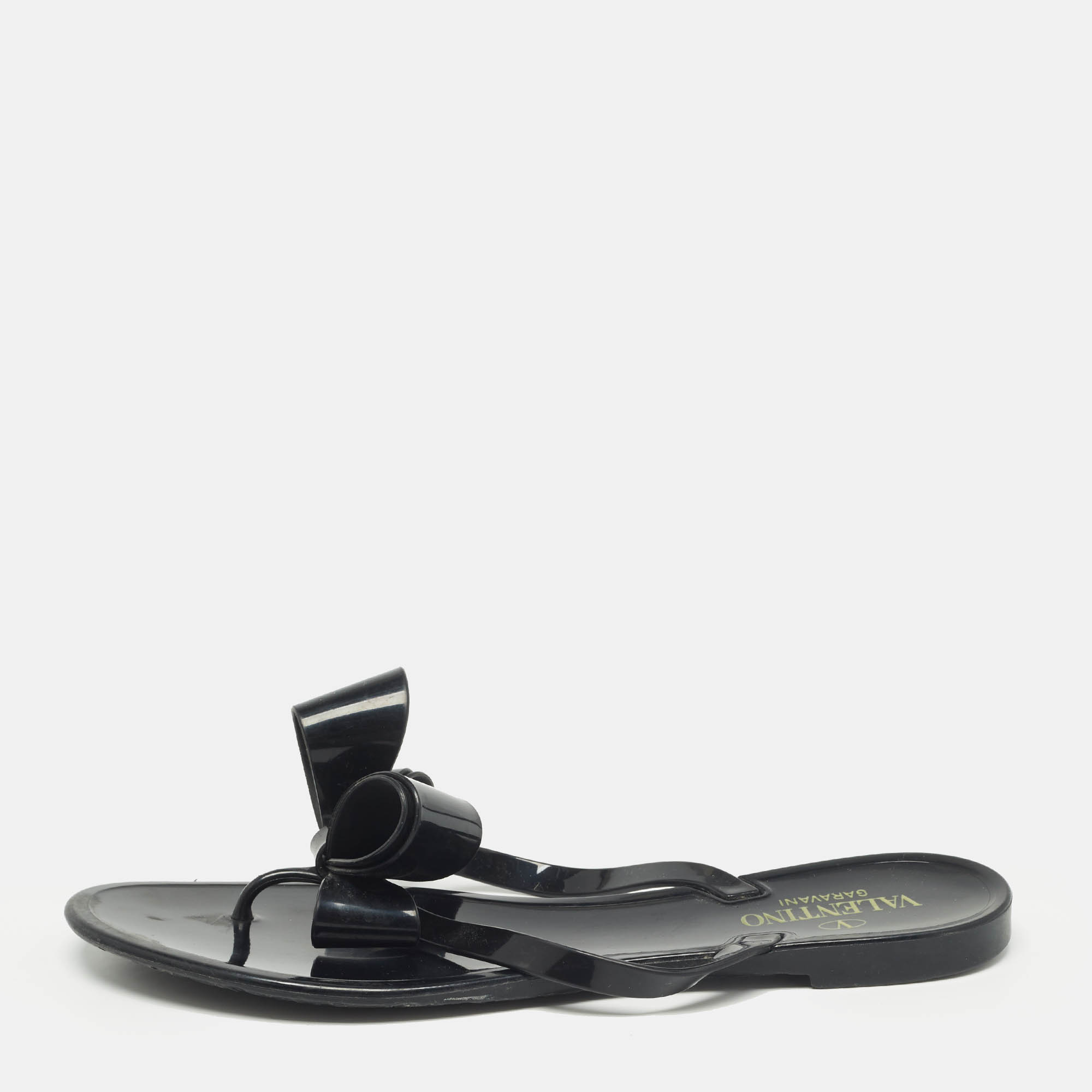 Pre Owned Valentino Black Jelly Thong Flats Size 40