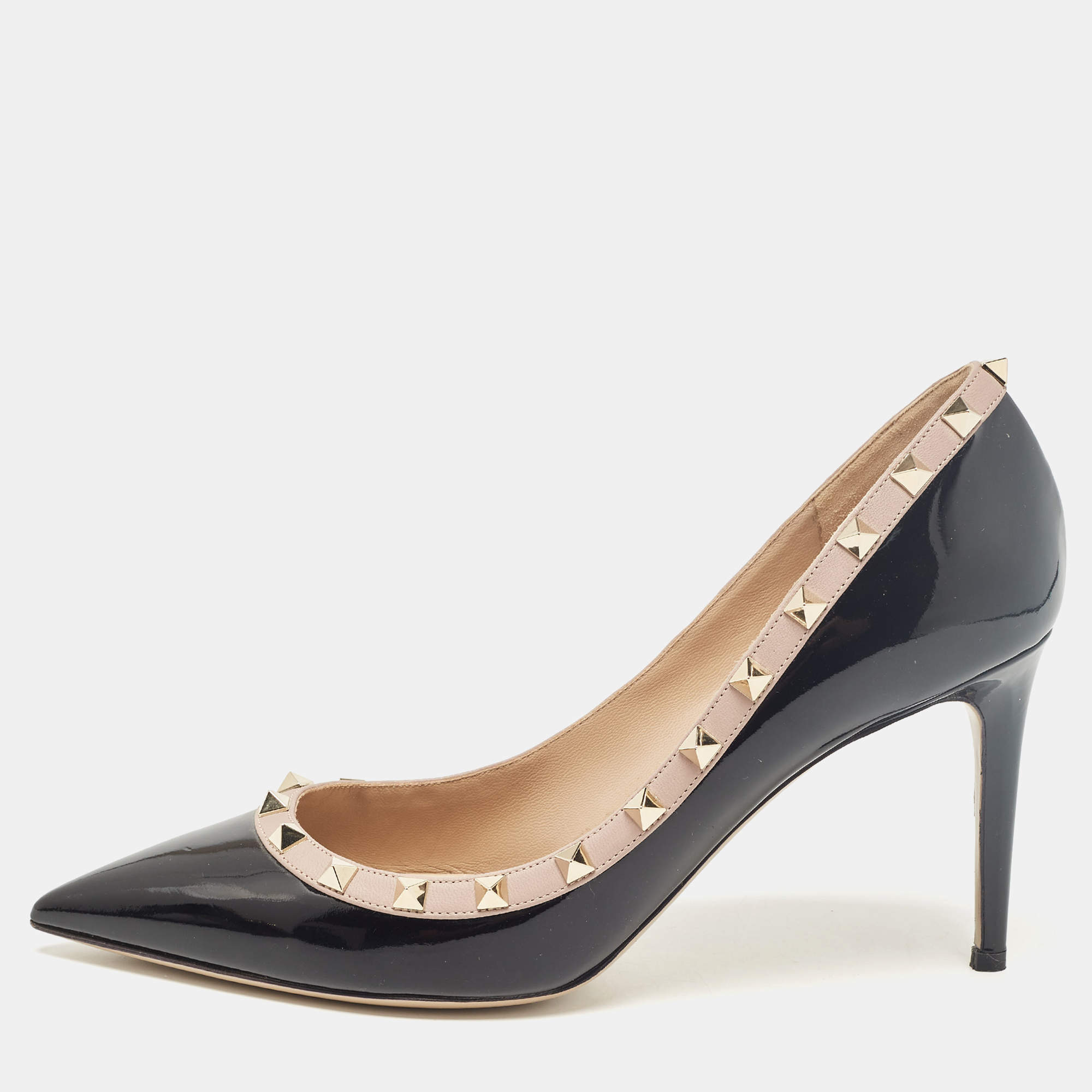 Pre Owned Valentino Black Patent Leather Rockstud Pumps Size 41