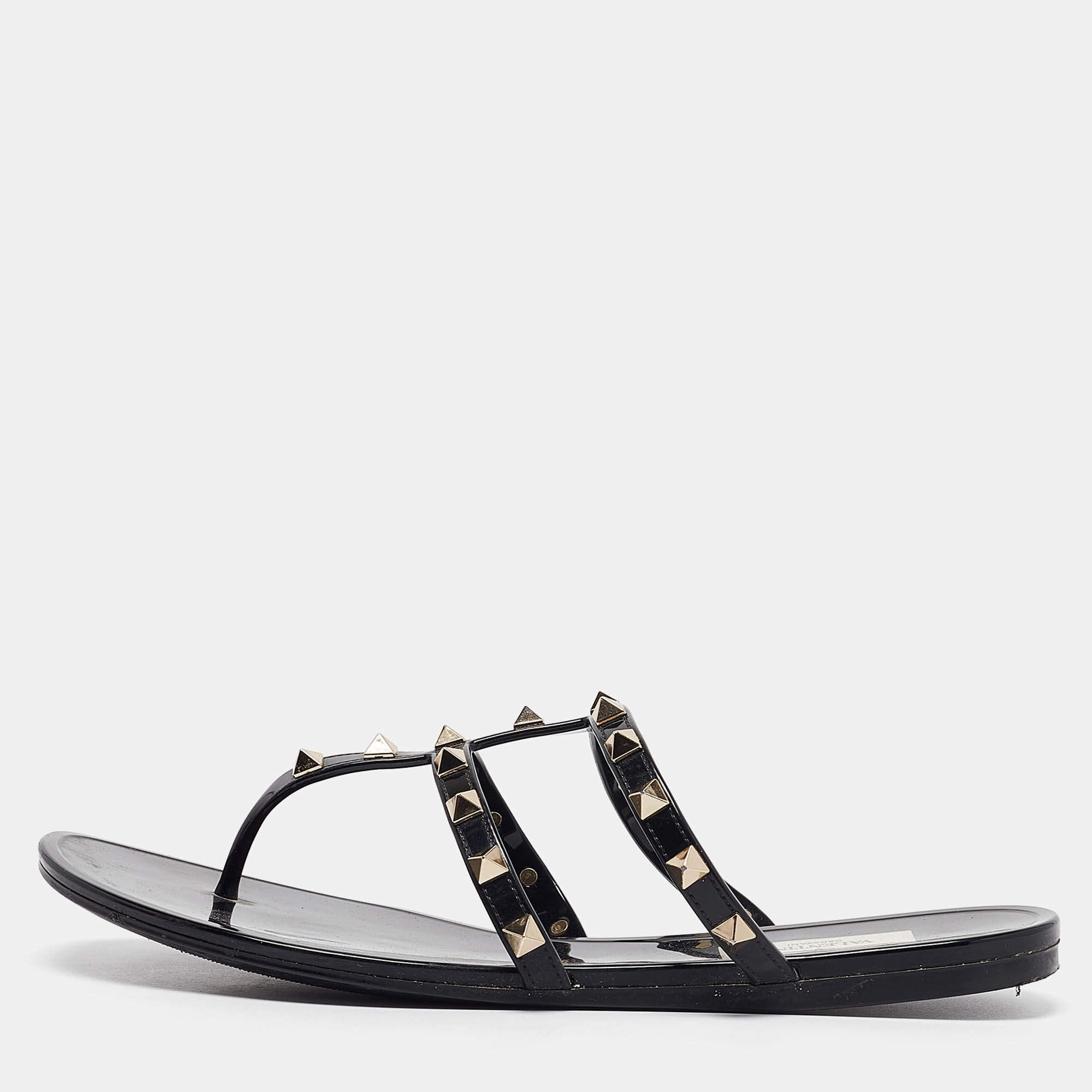 Valentino Black Jelly Rockstud Flat Slides Size 39