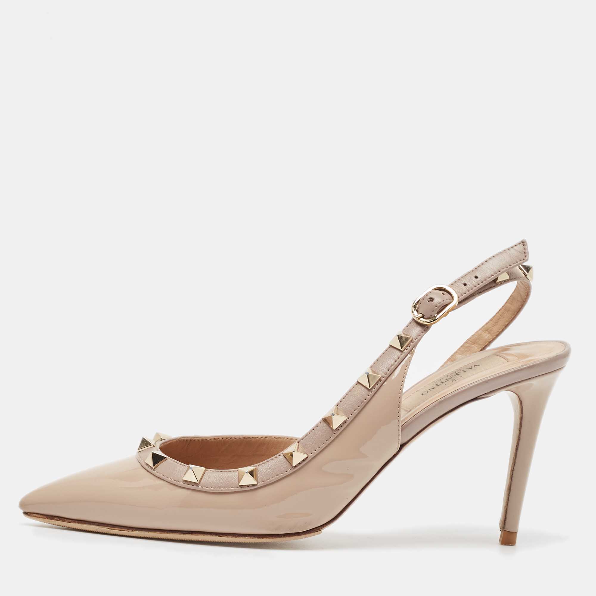 Valentino Dusty Pink Patent Leather Rockstud D'orsay Slingback Pumps Size 37
