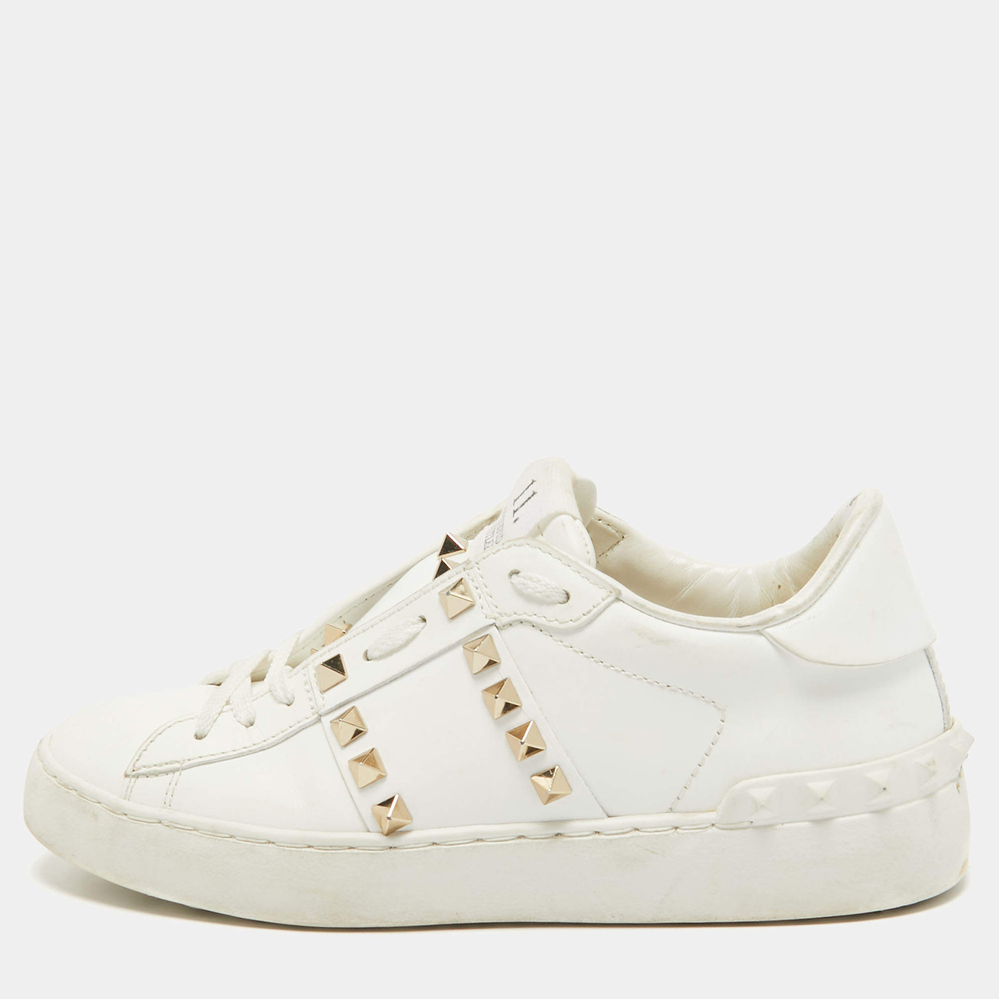 Valentino White Leather Rockstud Low Top Sneakers Size 35.5