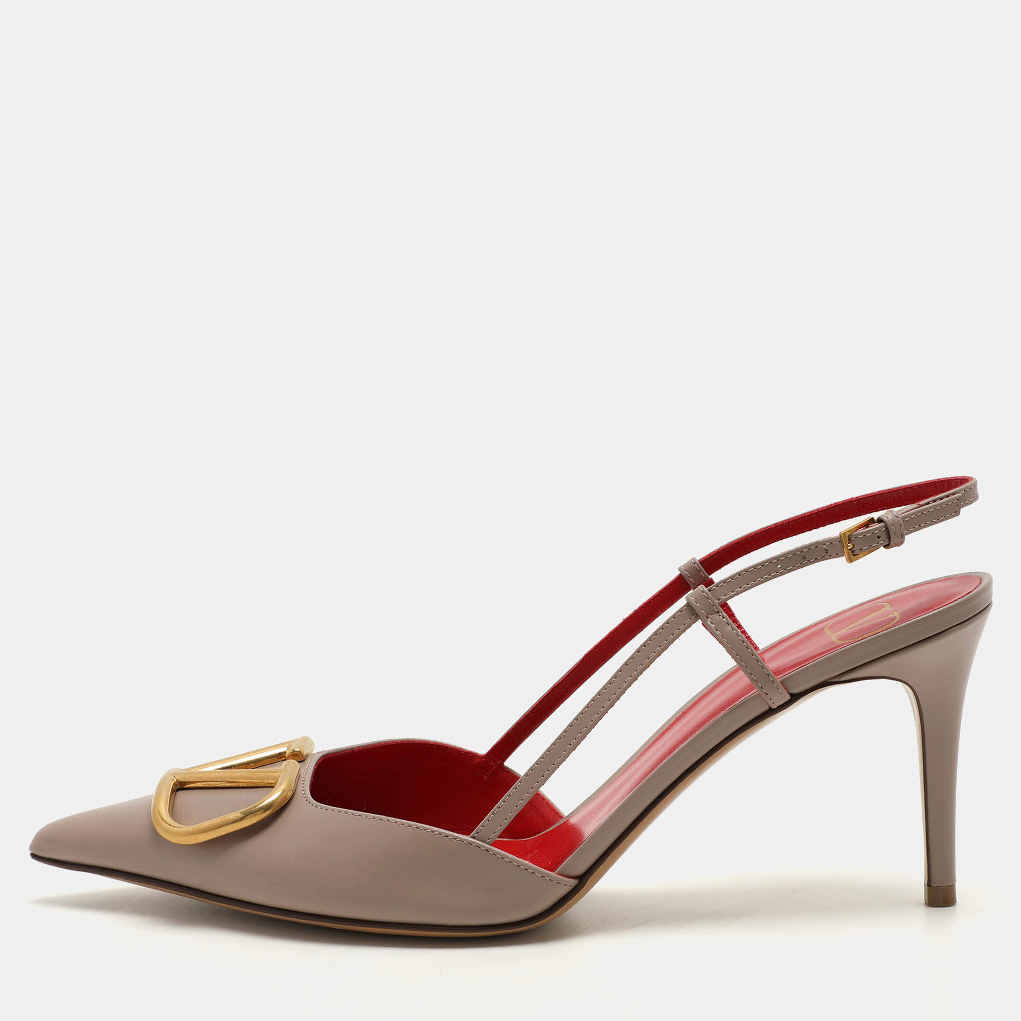 Pre Owned Valentino Beige Leather Escape V logo Pumps Size 40