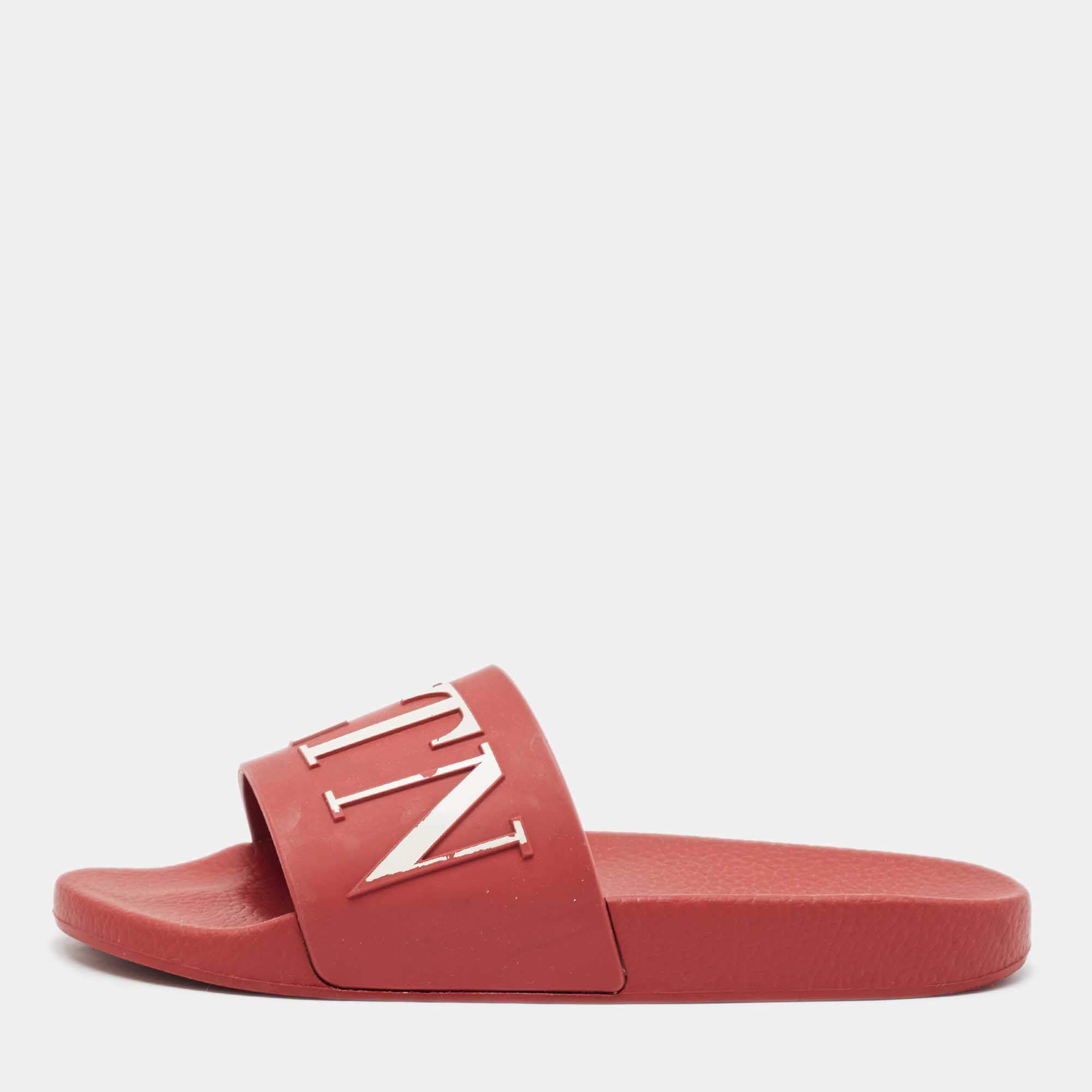 Valentino Red Rubber VLTN Slide Sandals Size 40