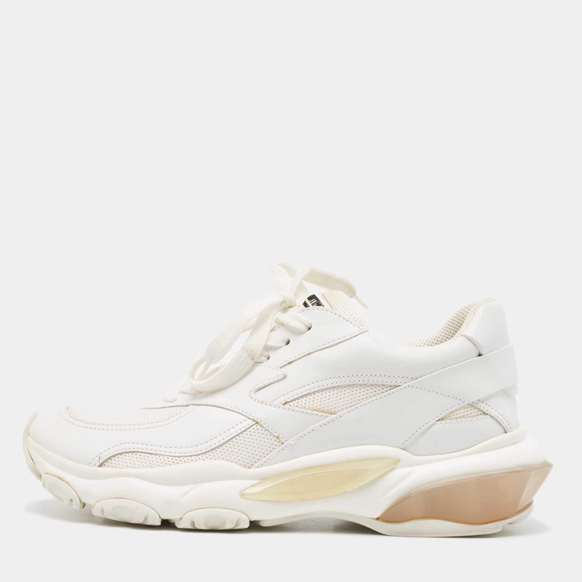Pre Owned Valentino White Mesh and Leather Bounce Low-Top Sneakers Size 39.5