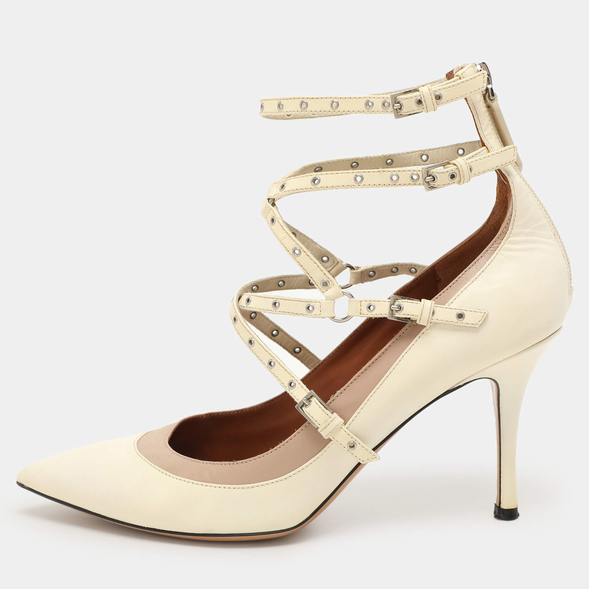 Valentino Cream Leather Love Latch Ankle Strap Pumps Size 39