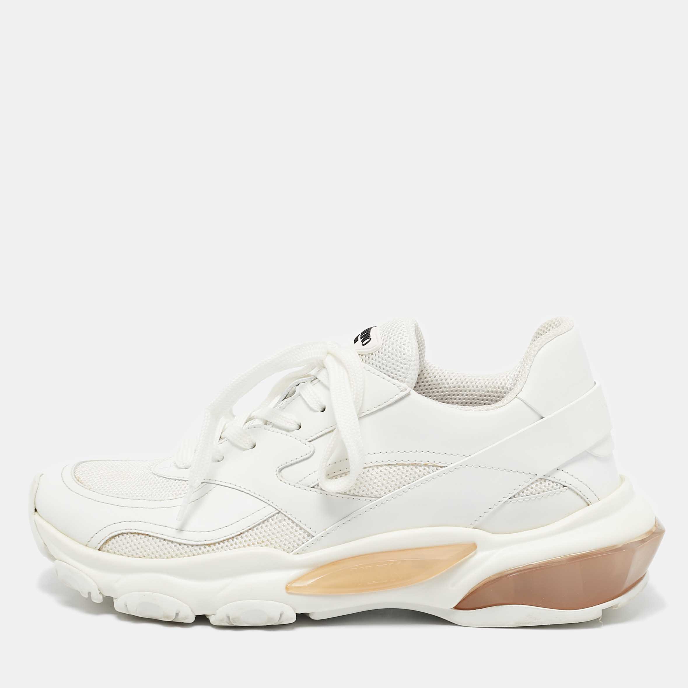 Pre Owned Valentino White Leather and Mesh Low Top Sneakers Size 38