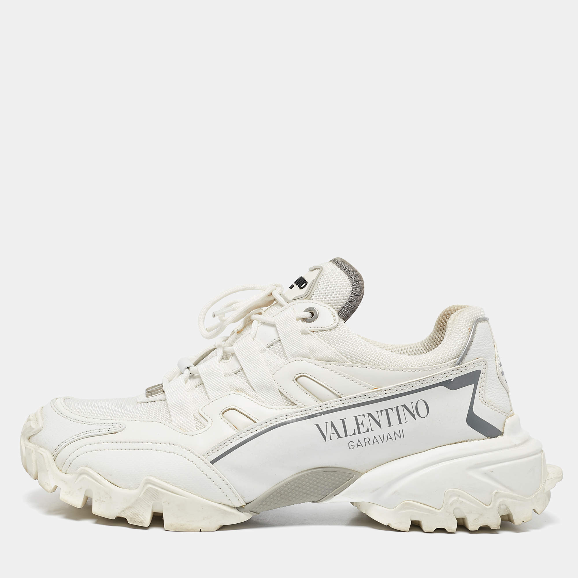 Valentino White Leather and Mesh Climbers Lace Up Sneakers Size 40