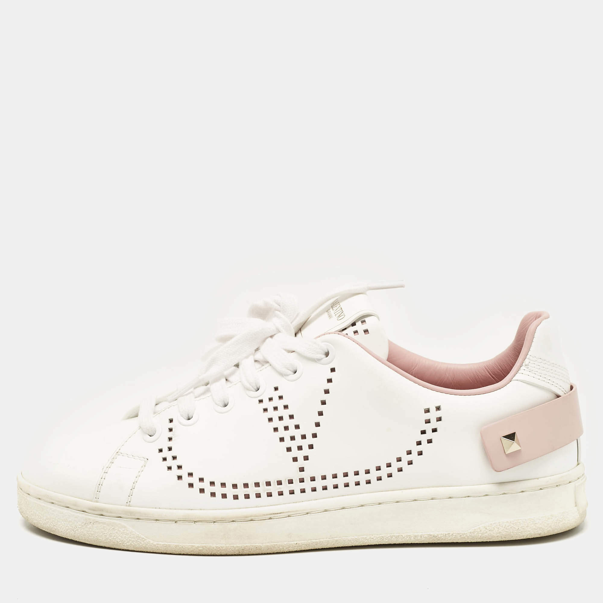 Valentino White/Pink Leather Backnet Sneakers Size 36