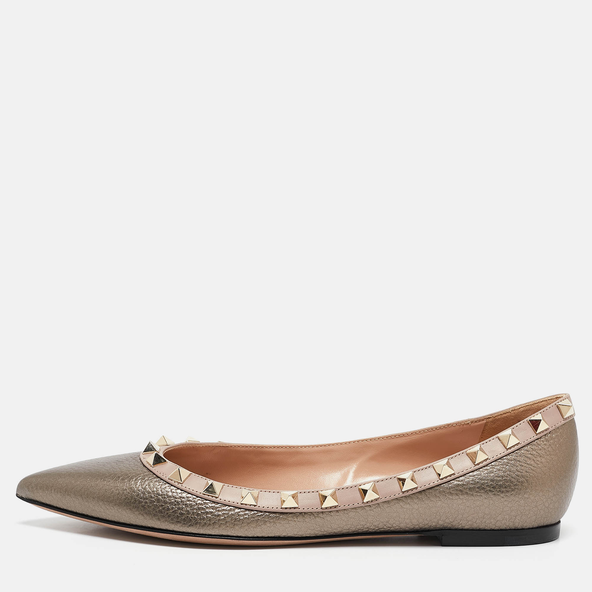 Valentino Metallic Leather Rockstud Ballet Flats Size 37