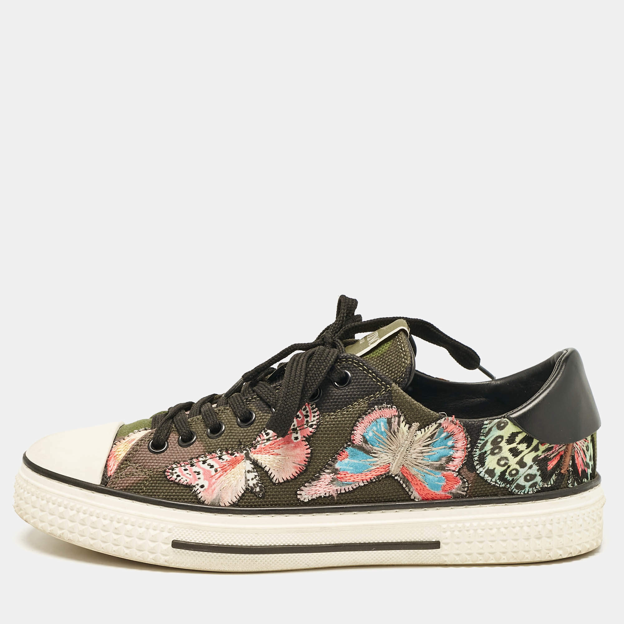 Valentino Multicolor Leather and Canvas Camubutterfly Lace Up Sneakers Size 40