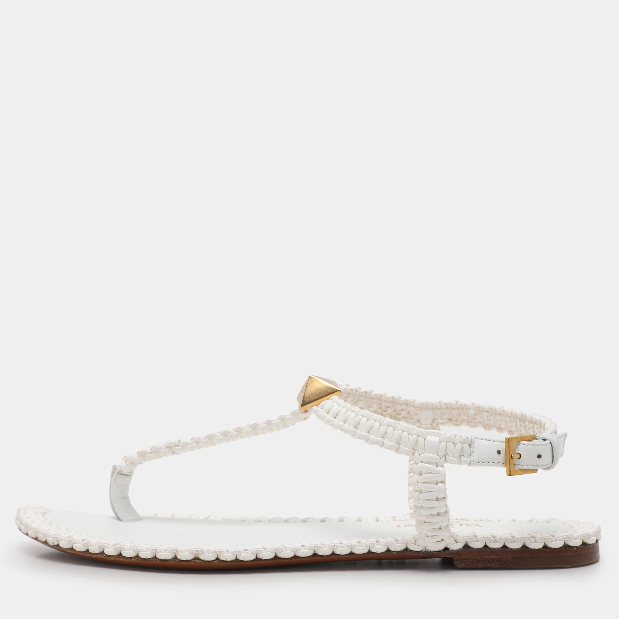 Pre Owned Valentino White Leather Thong Flats Size 36.5
