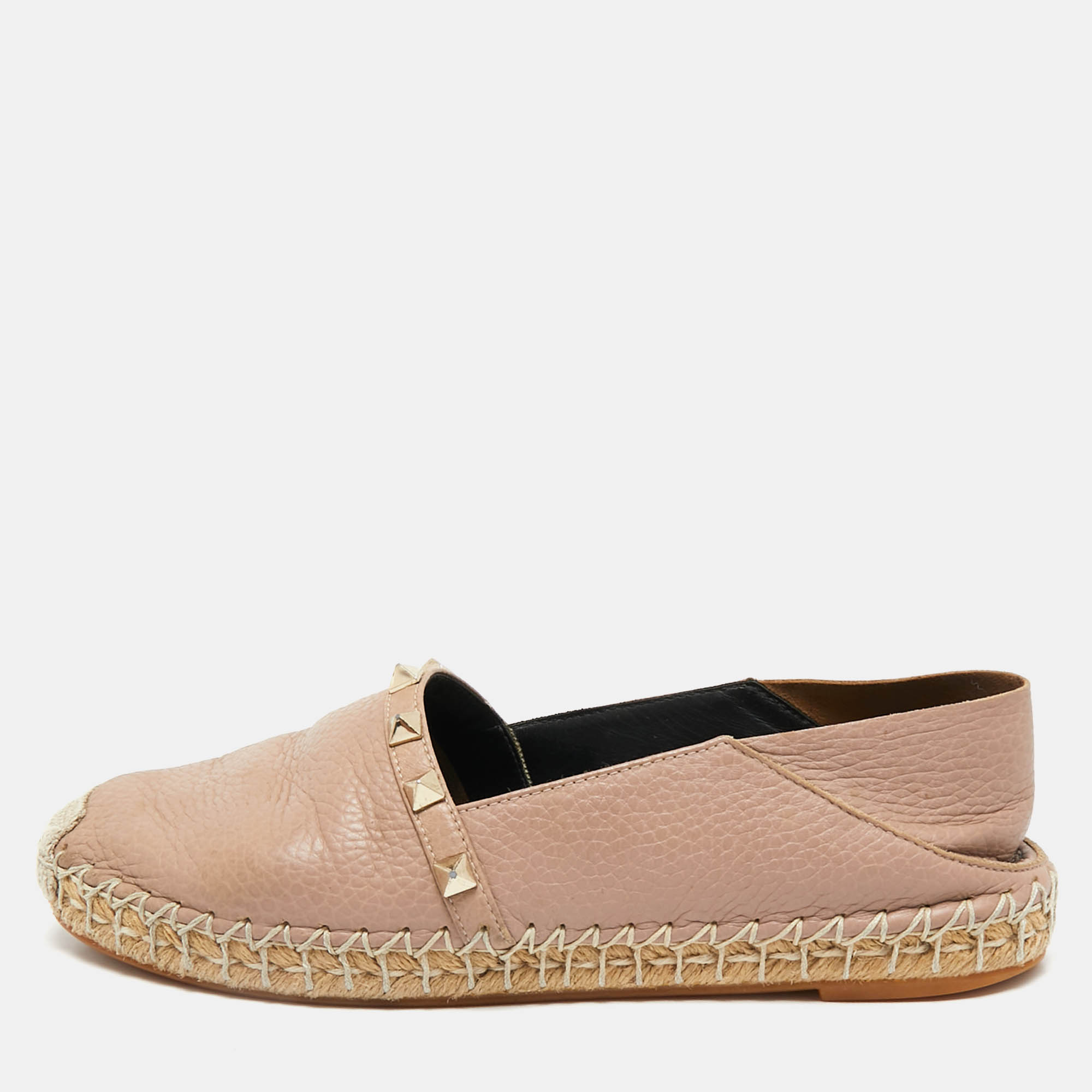 Valentino Dusty Pink Leather Rockstud Espadrille Flats Size 36
