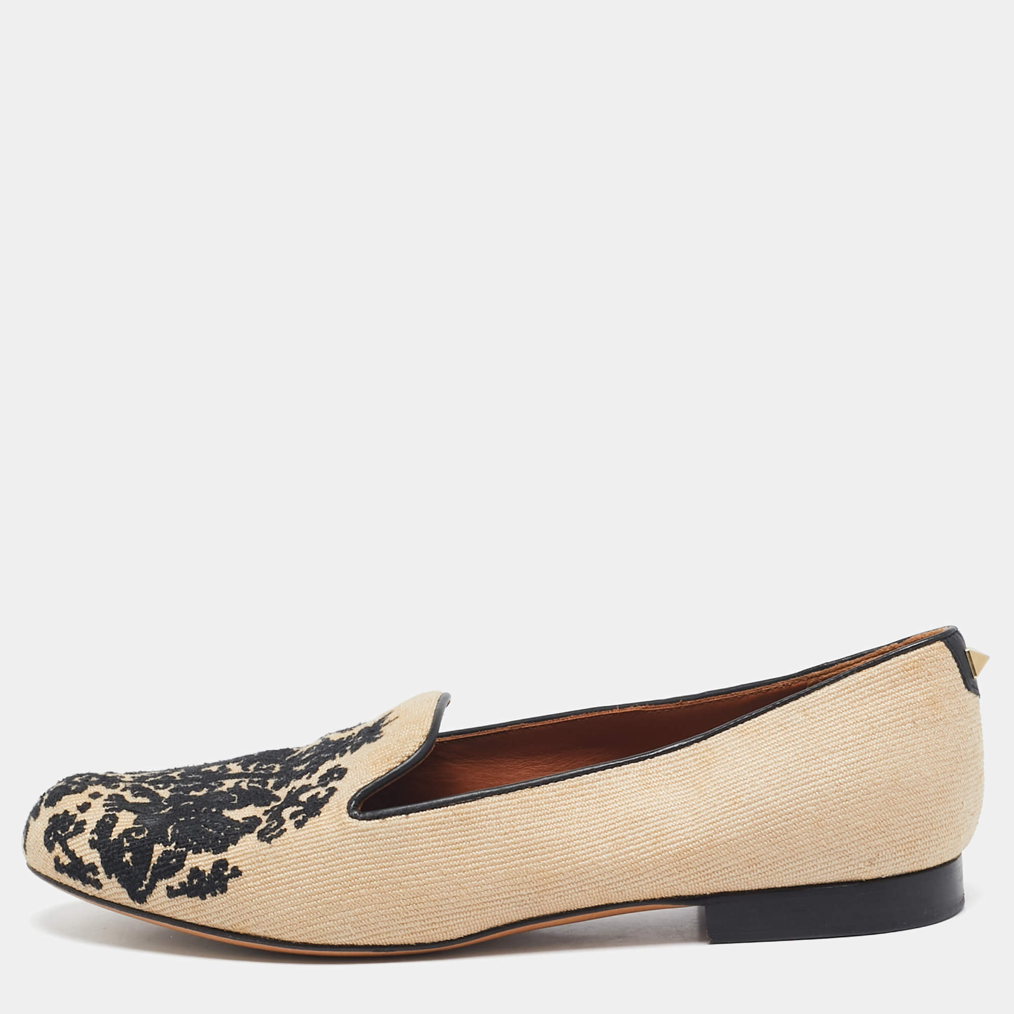 Pre Owned Valentino Beige/Black Fabric Smoking Slippers Size 37