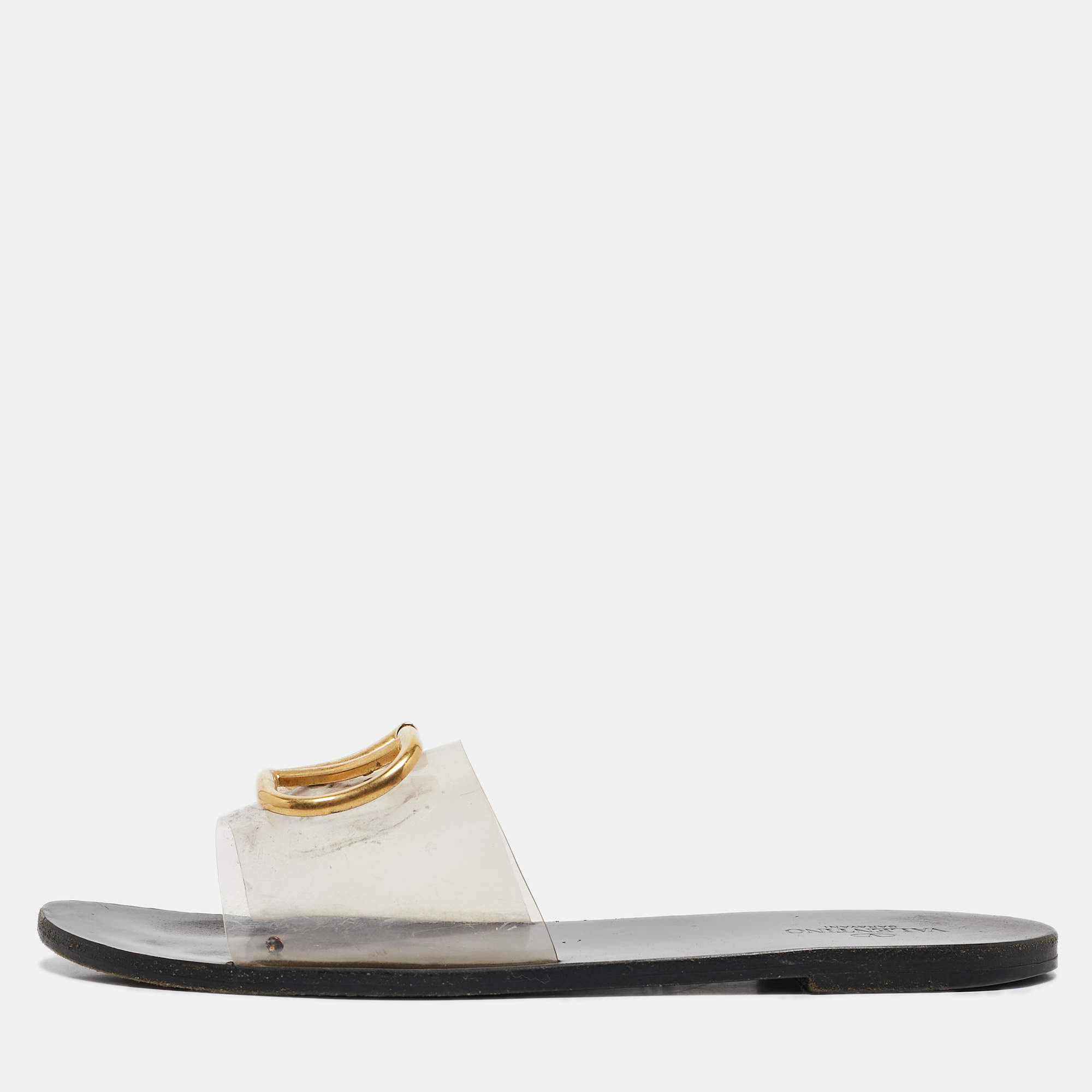 Valentino Transparent PVC Escape V Logo Flat Slides Size 41
