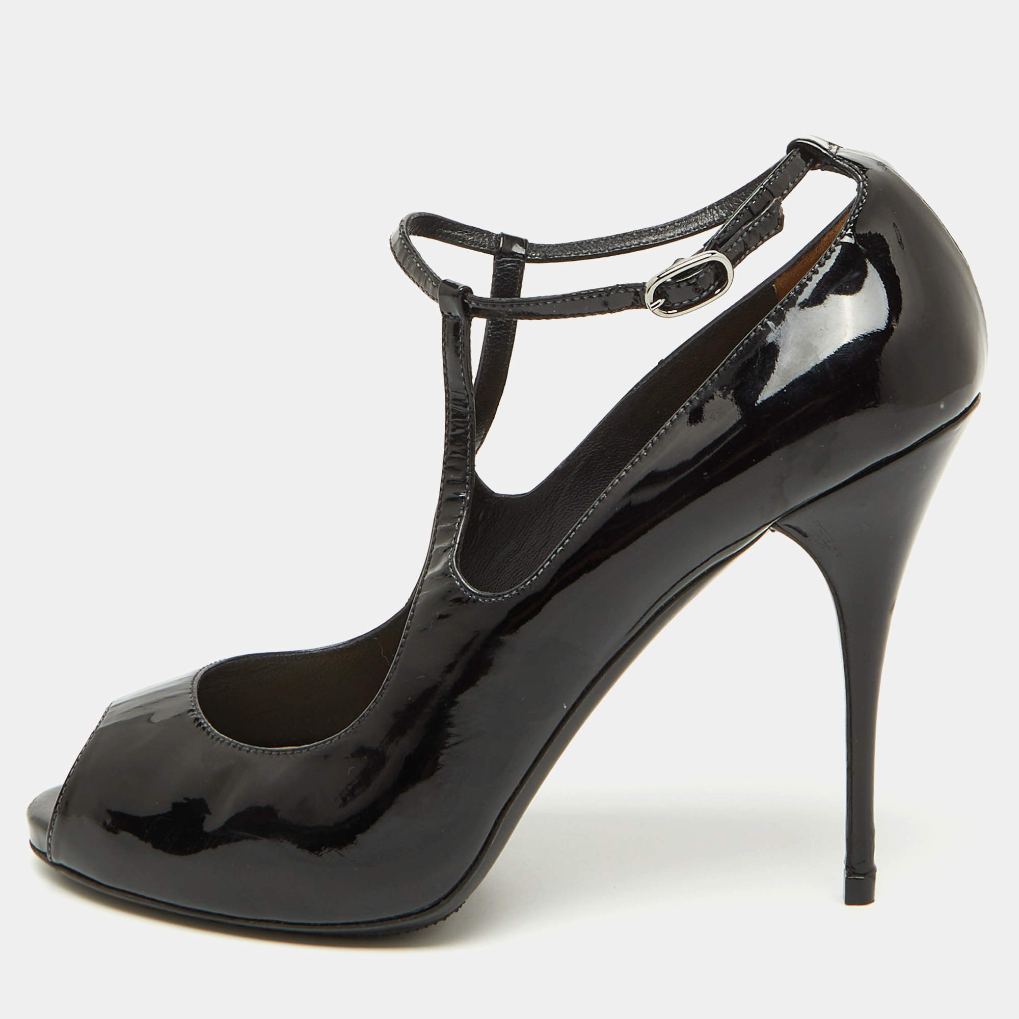 Valentino Black Patent Leather Mary Jane Peep Toe Pumps Size 39