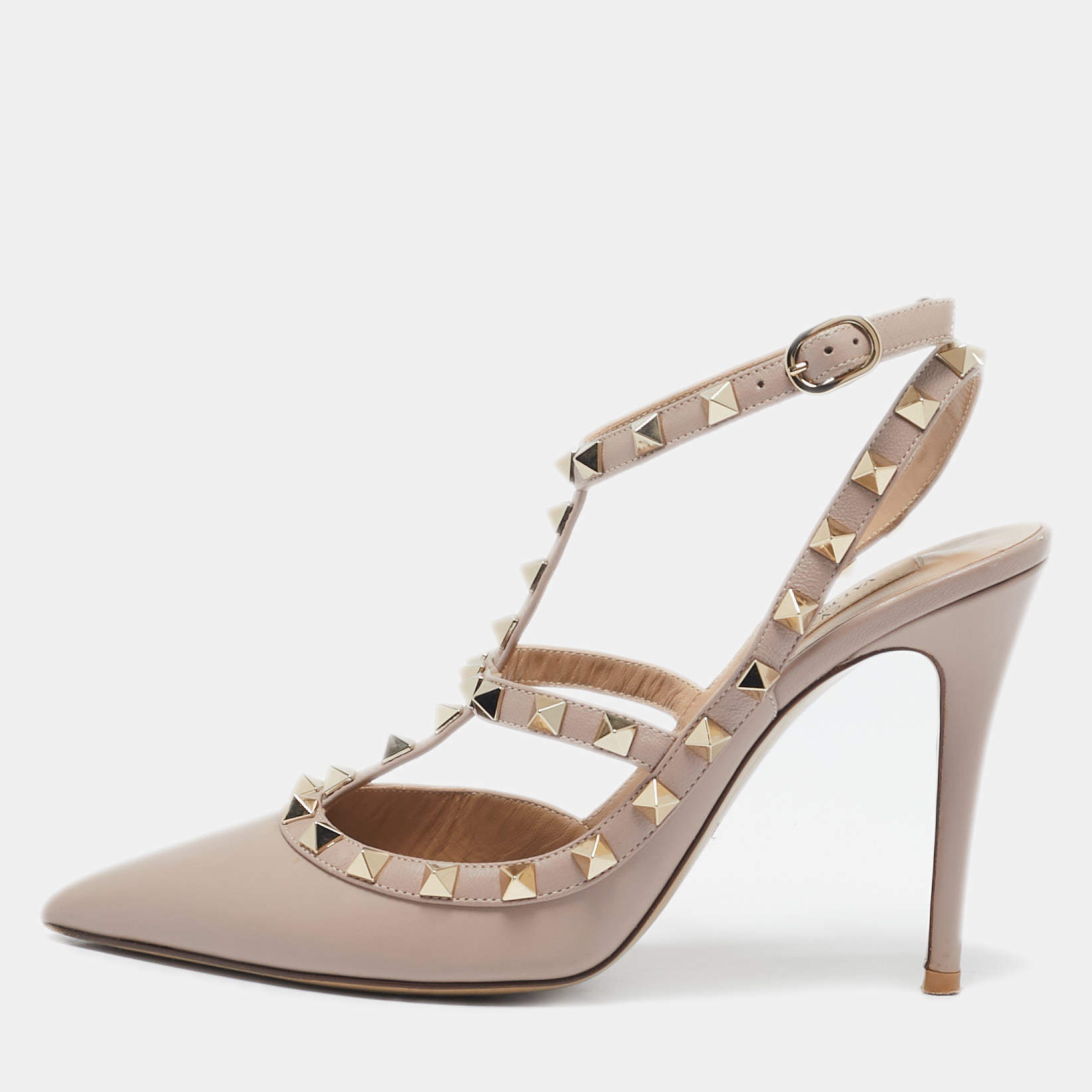 Valentino Beige Leather Rockstud Ankle Strap Pumps Size 38