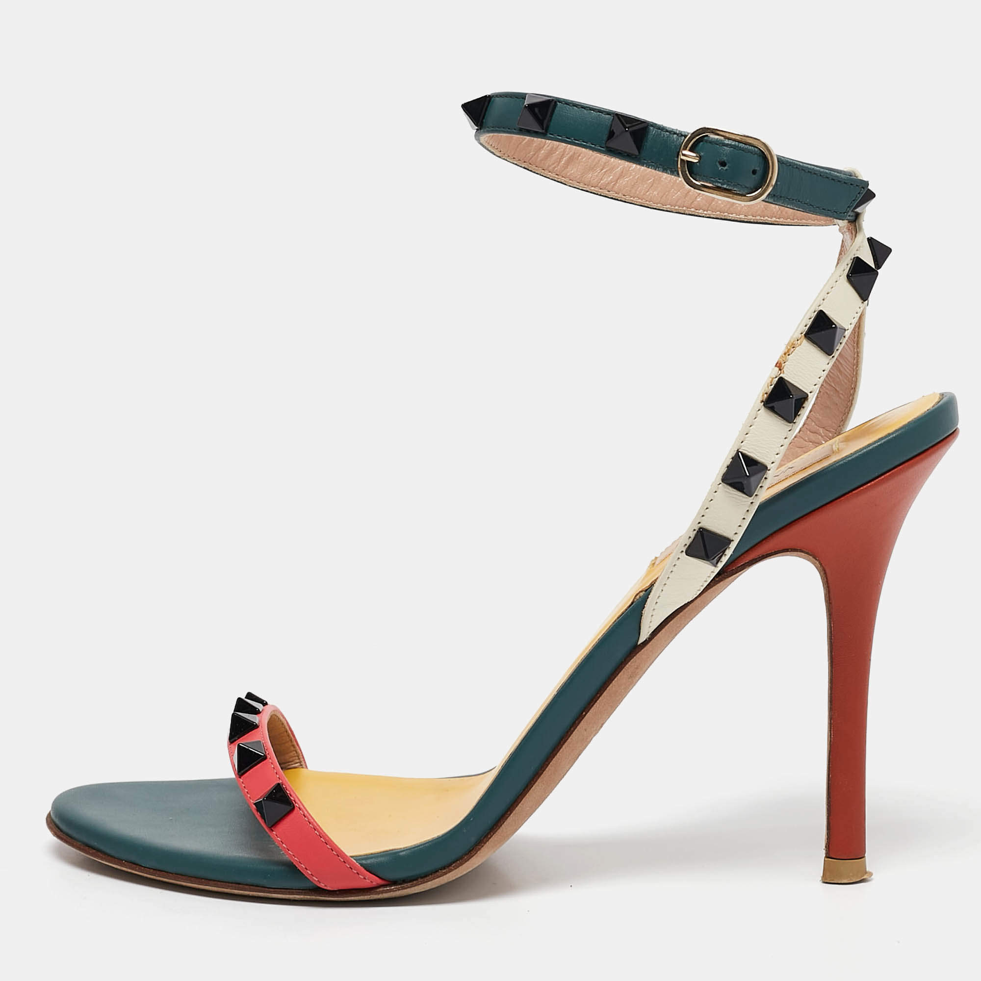 Valentino Multicolor Leather Rockstud Ankle Strap Sandals Size 39