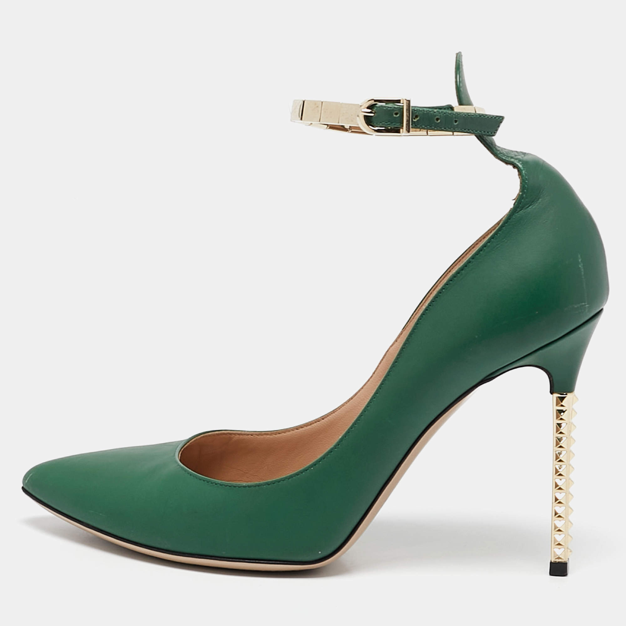 Valentino Green Leather Pointed Toe Ankle Strap Pumps Size 36