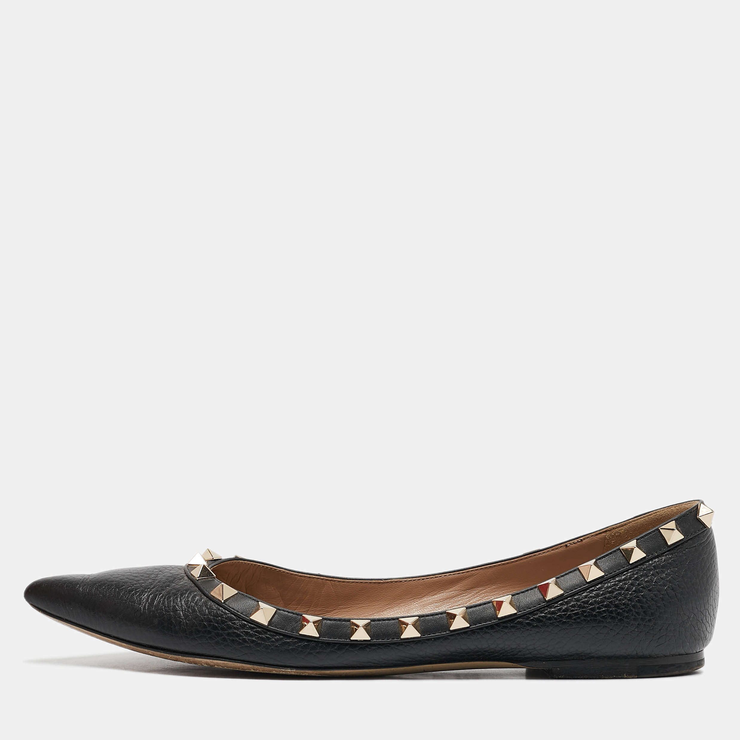 Valentino Black Leather Rockstud Ballet Flats Size 39