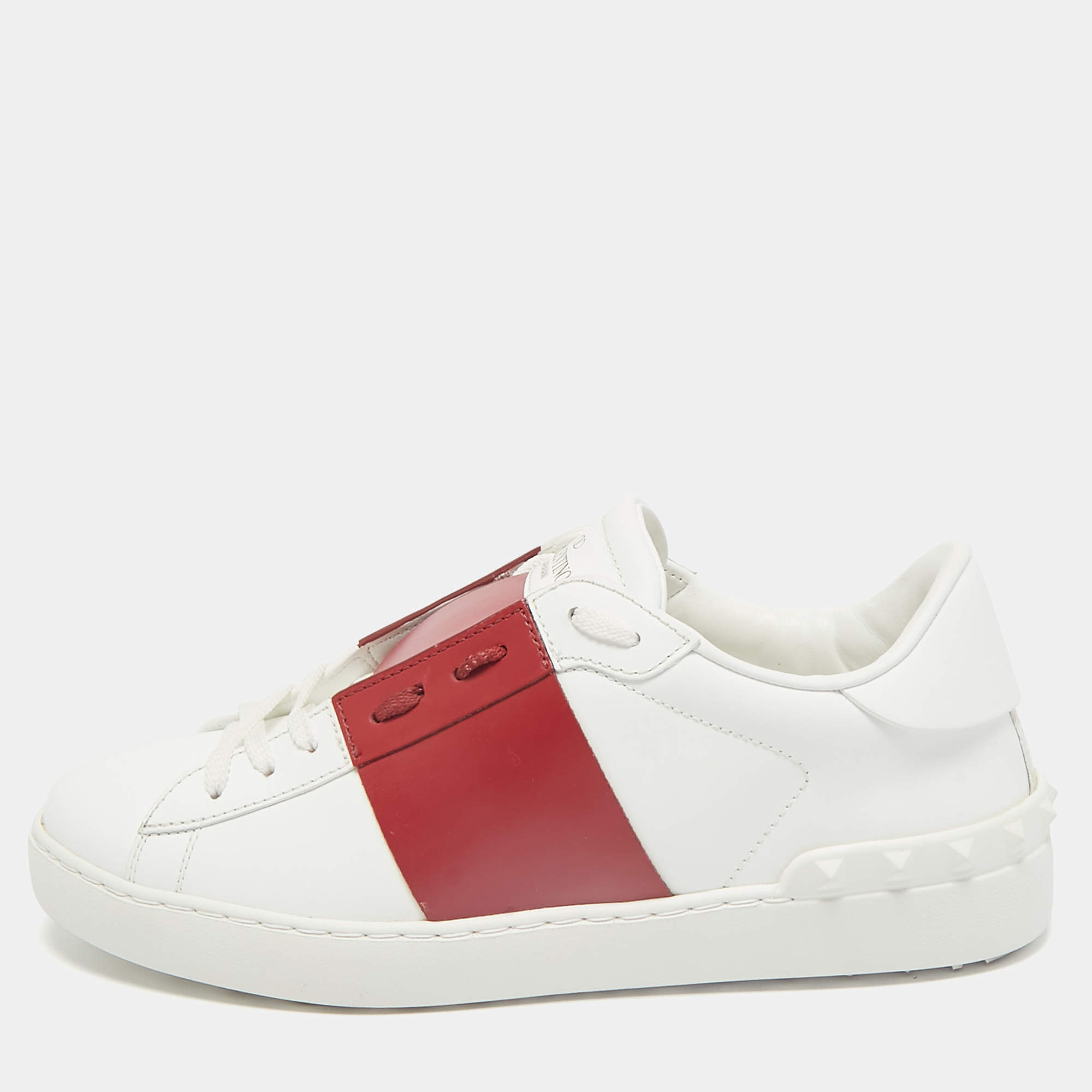 Valentino White/Red Leather Open Sneakers Size 40