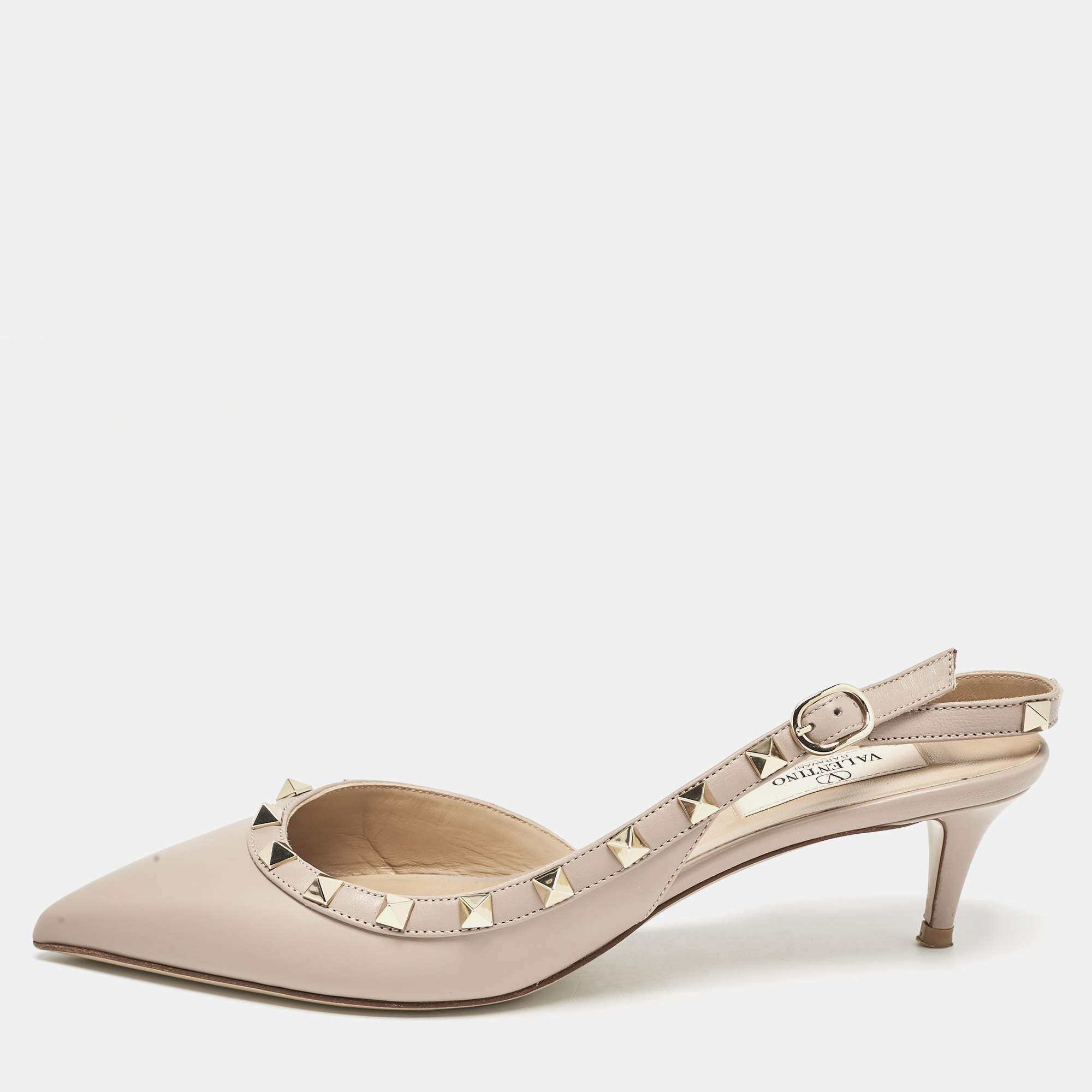 Pre Owned Valentino Dusty Pink Leather Rockstud Slingback Pumps Size 38.5