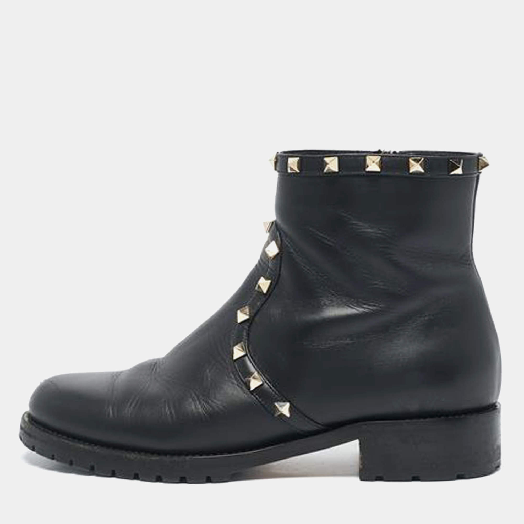 Valentino Black Leather Rockstud Chelsea Ankle Boots Size 39