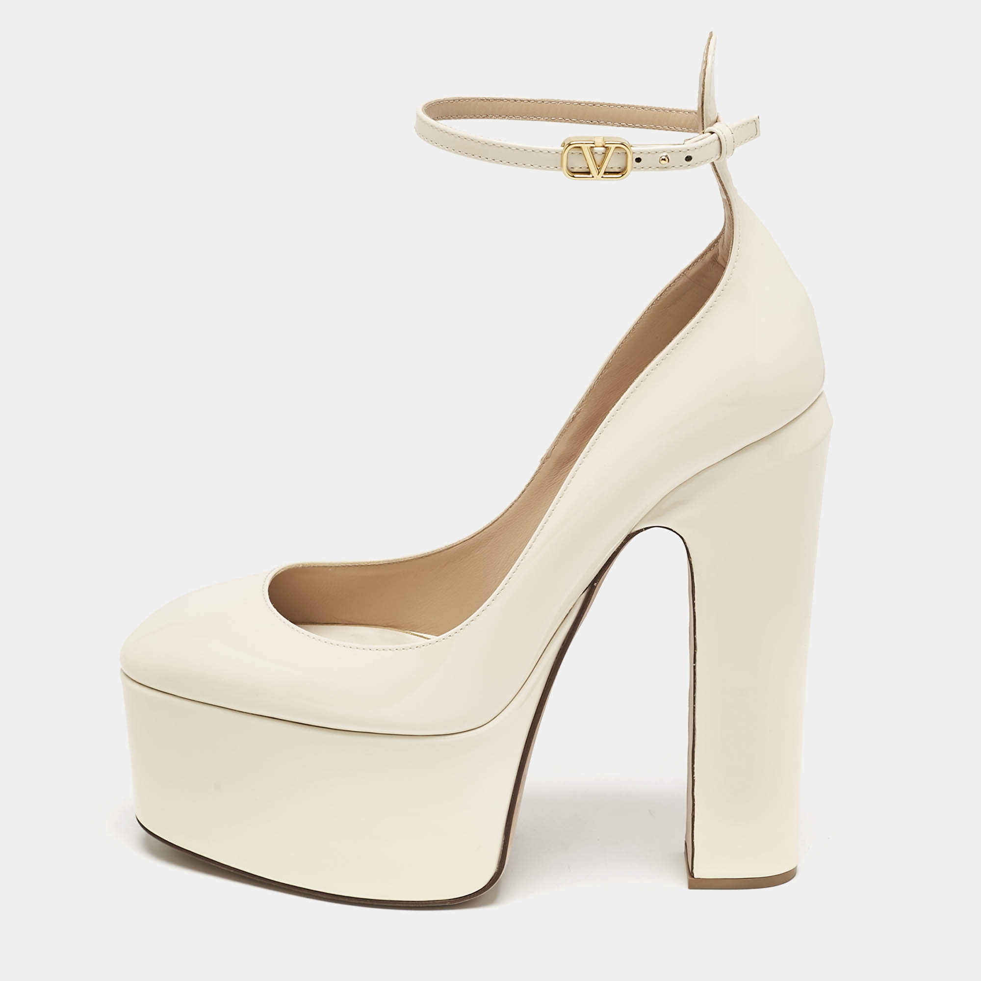 Valentino Cream Patent Leather Tango Platform Pumps Size 40