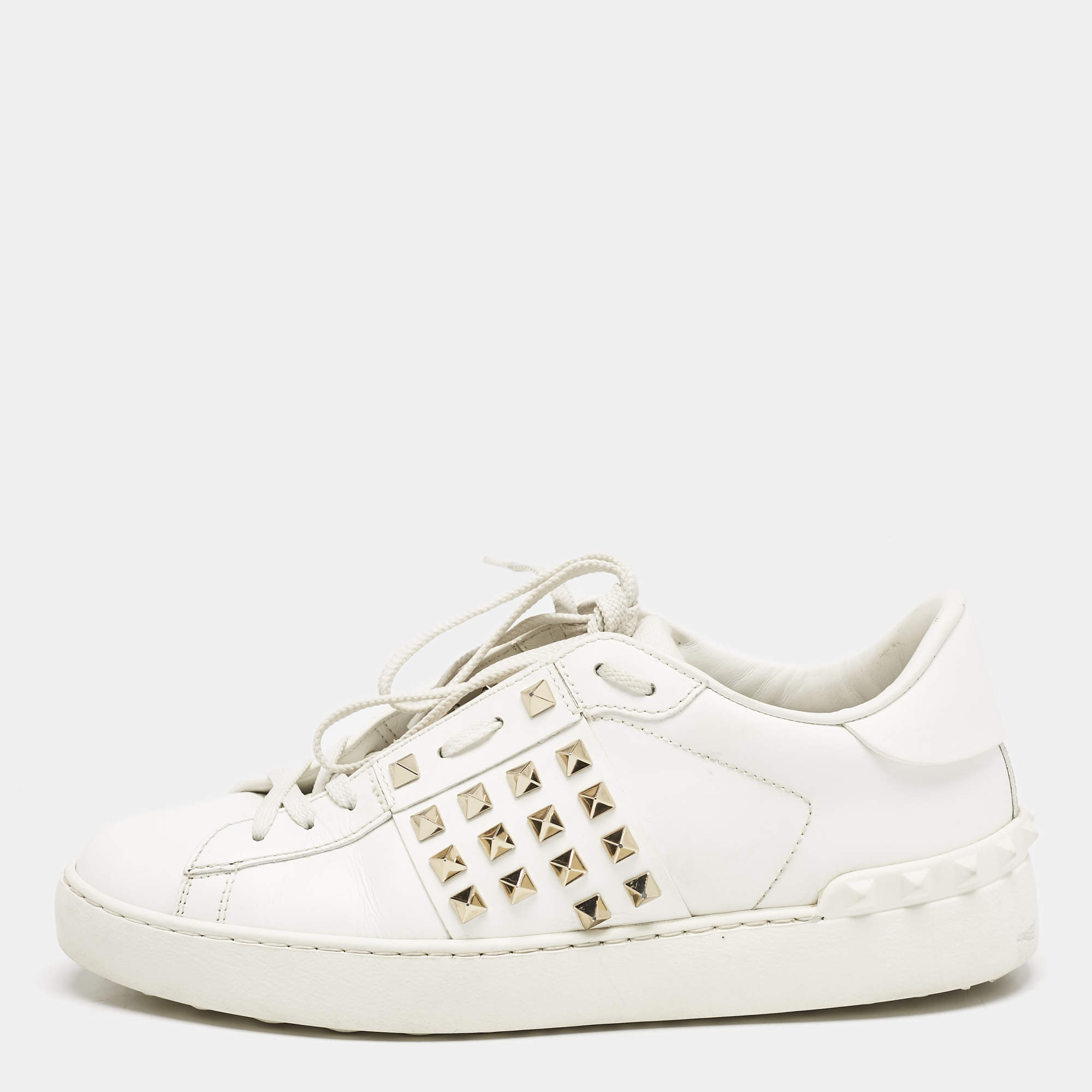 Valentino White Leather Rockstud Untitled Low Top Sneakers Size 39