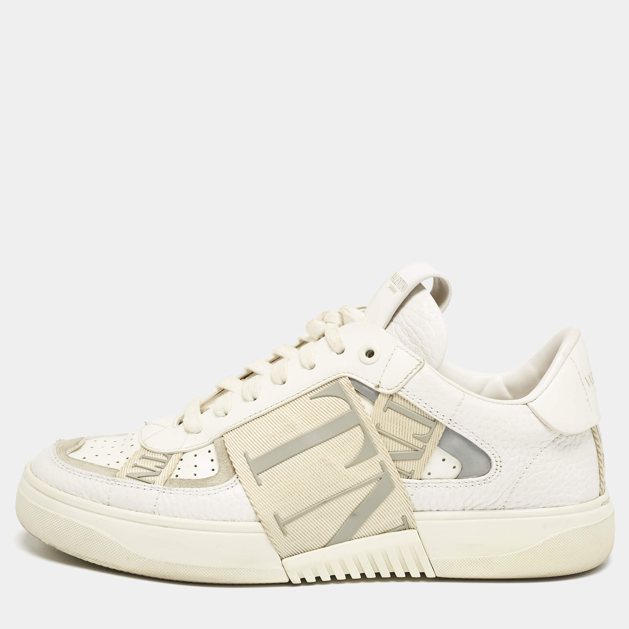Valentino White/Grey Canvas and Leather VL7N Low Top Sneakers Size 37
