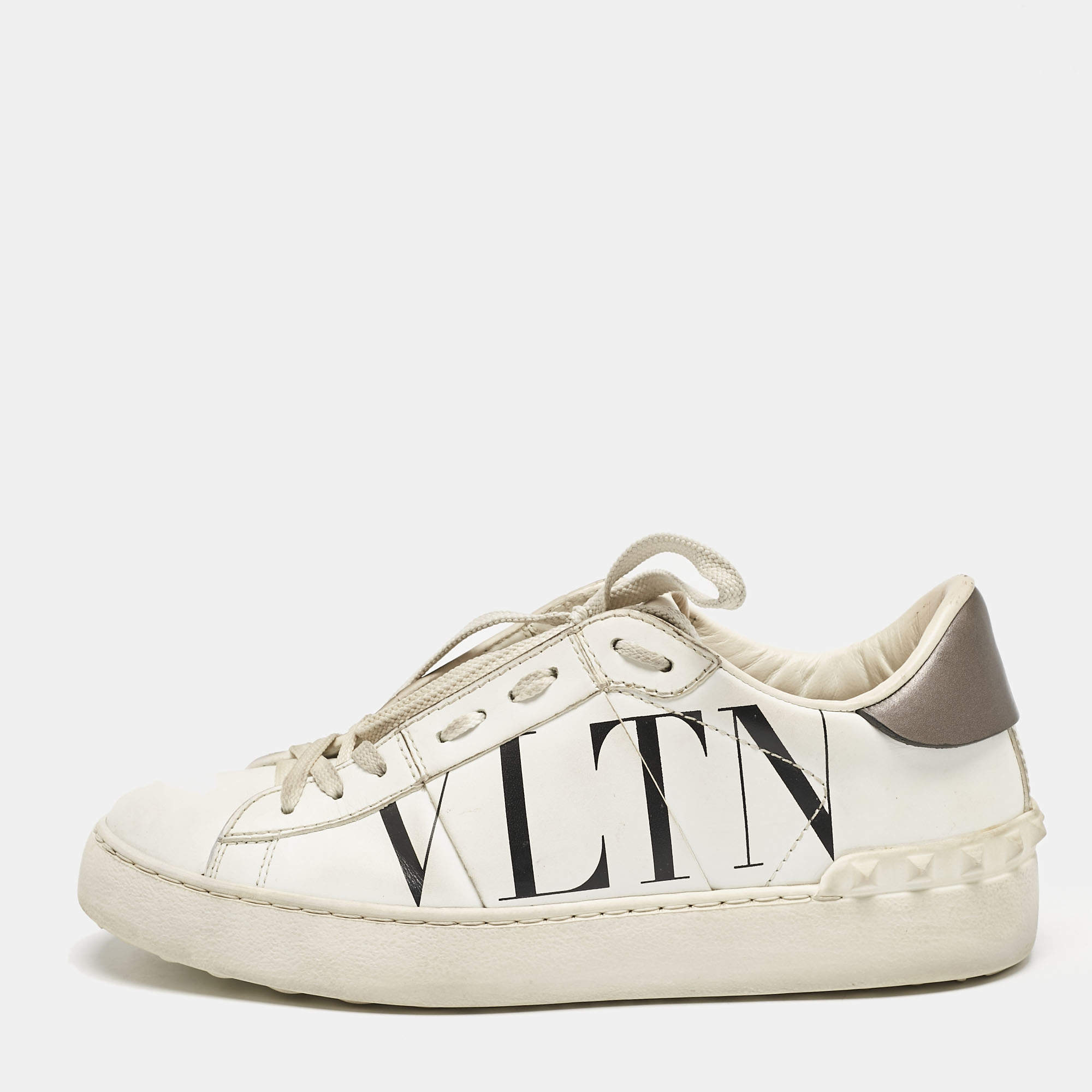 Valentino White Leather Rockstud Low Top Sneakers Size 37