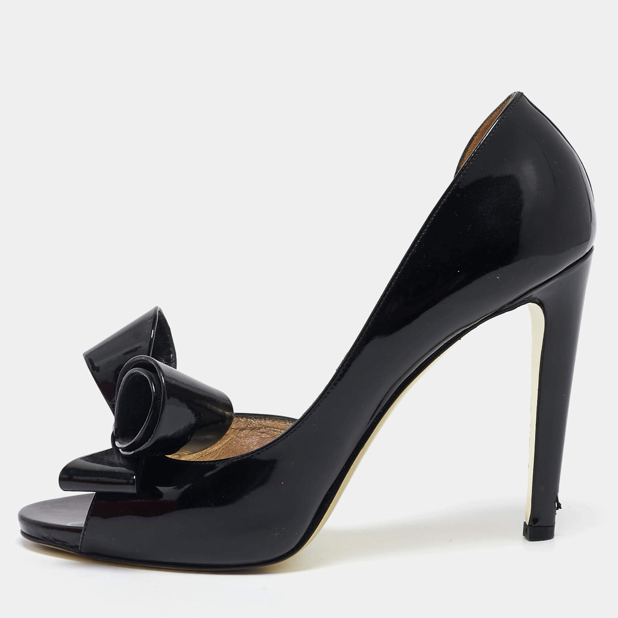 Valentino Black Patent Leather Bow D'orsay Pumps Size 38