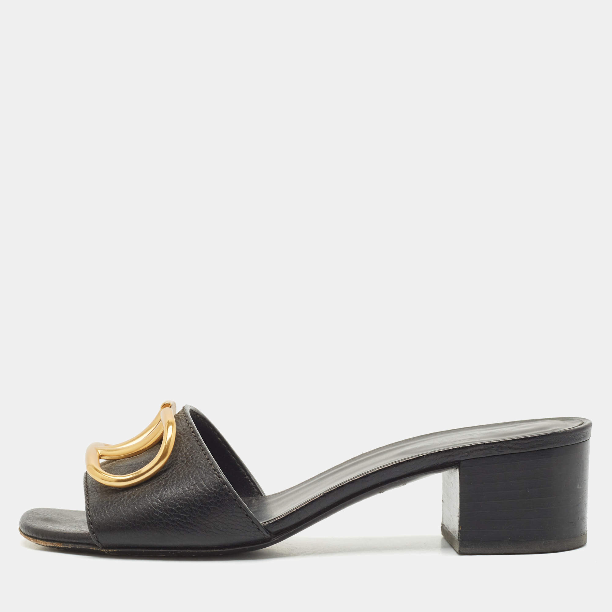Valentino Black Leather VLogo Mule Sandals Size 36