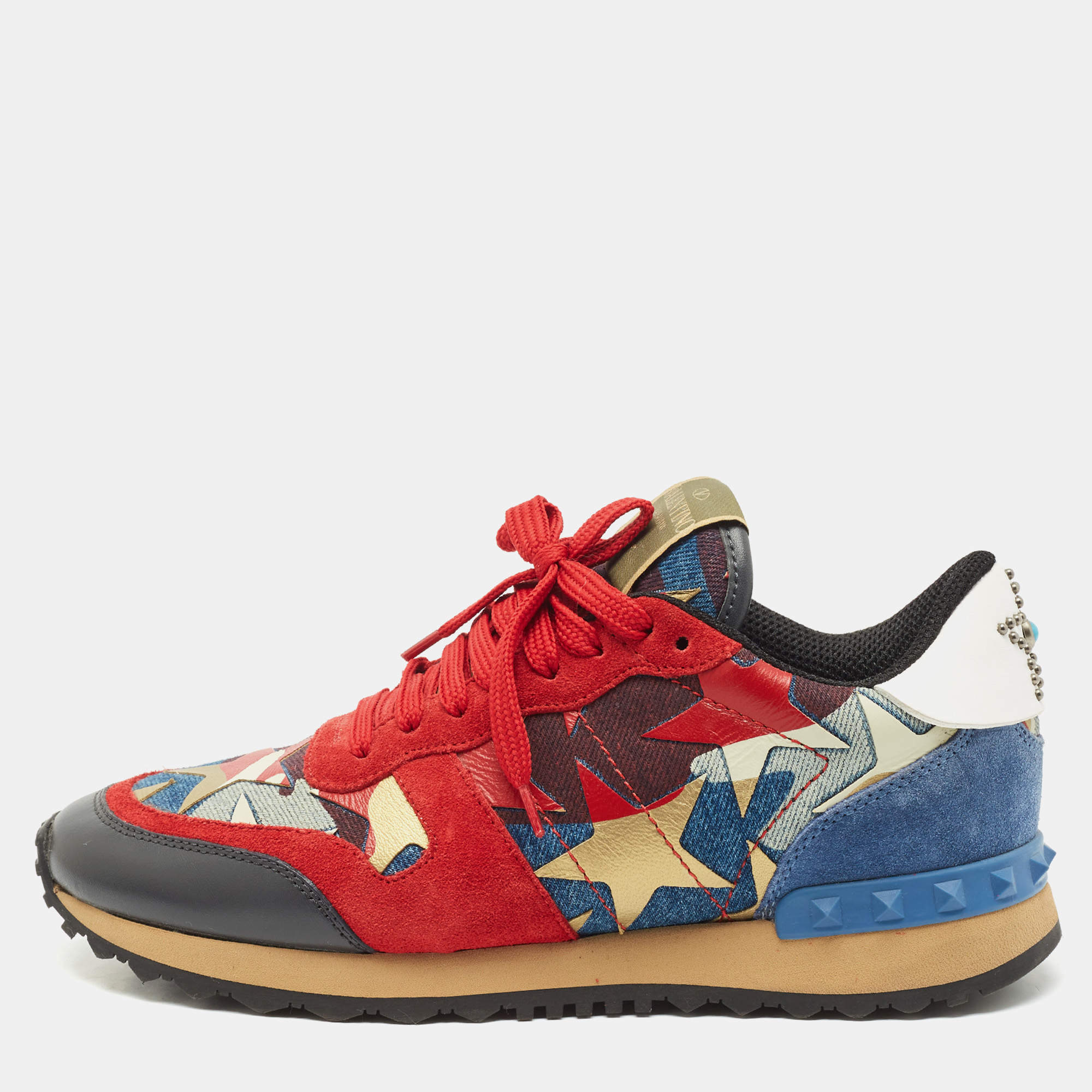 Valentino Two Tone Suede and Leather Camustars Rockrunner Sneakers Size 37.5
