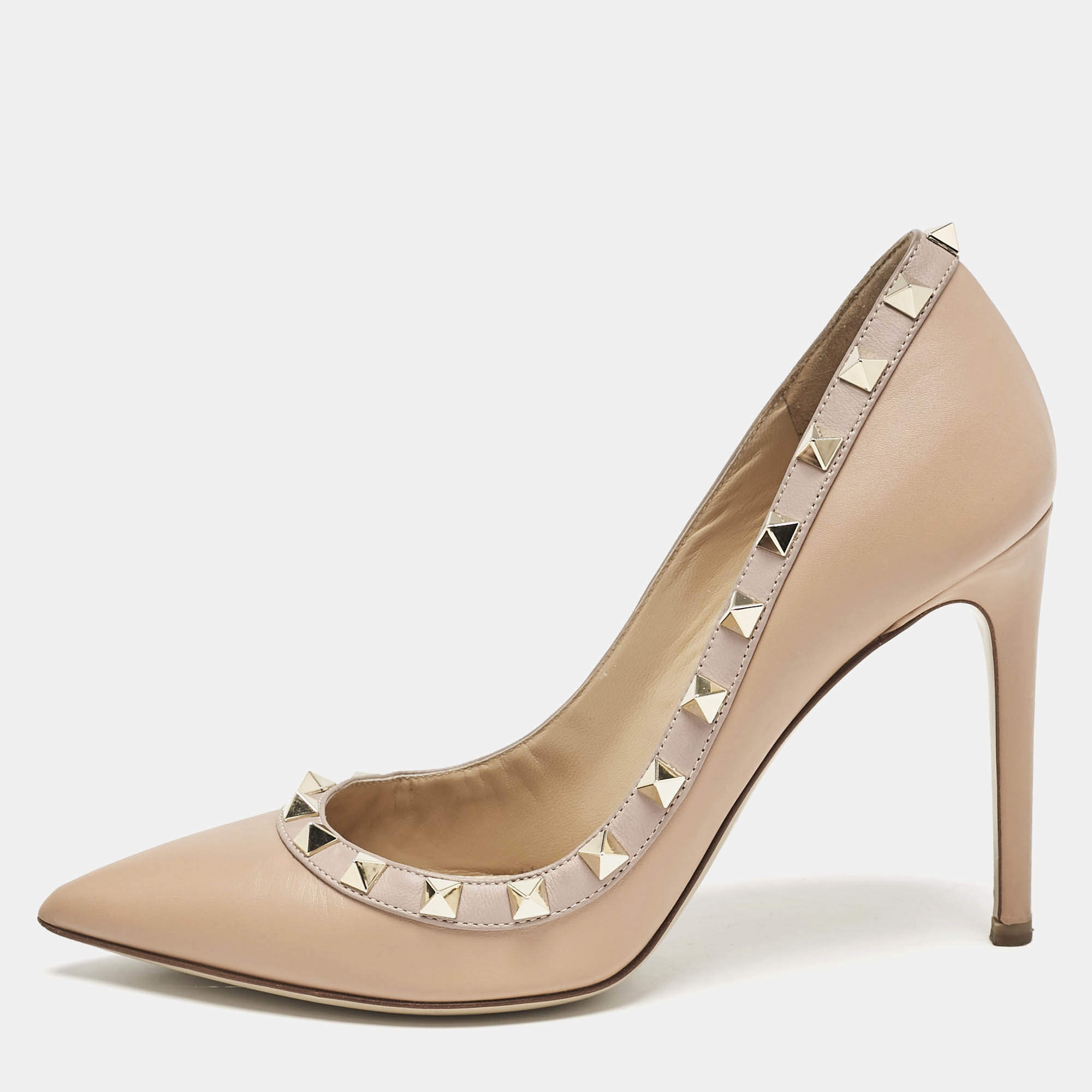 Valentino Beige Leather Rockstud Pointed Toe Pumps Size 36