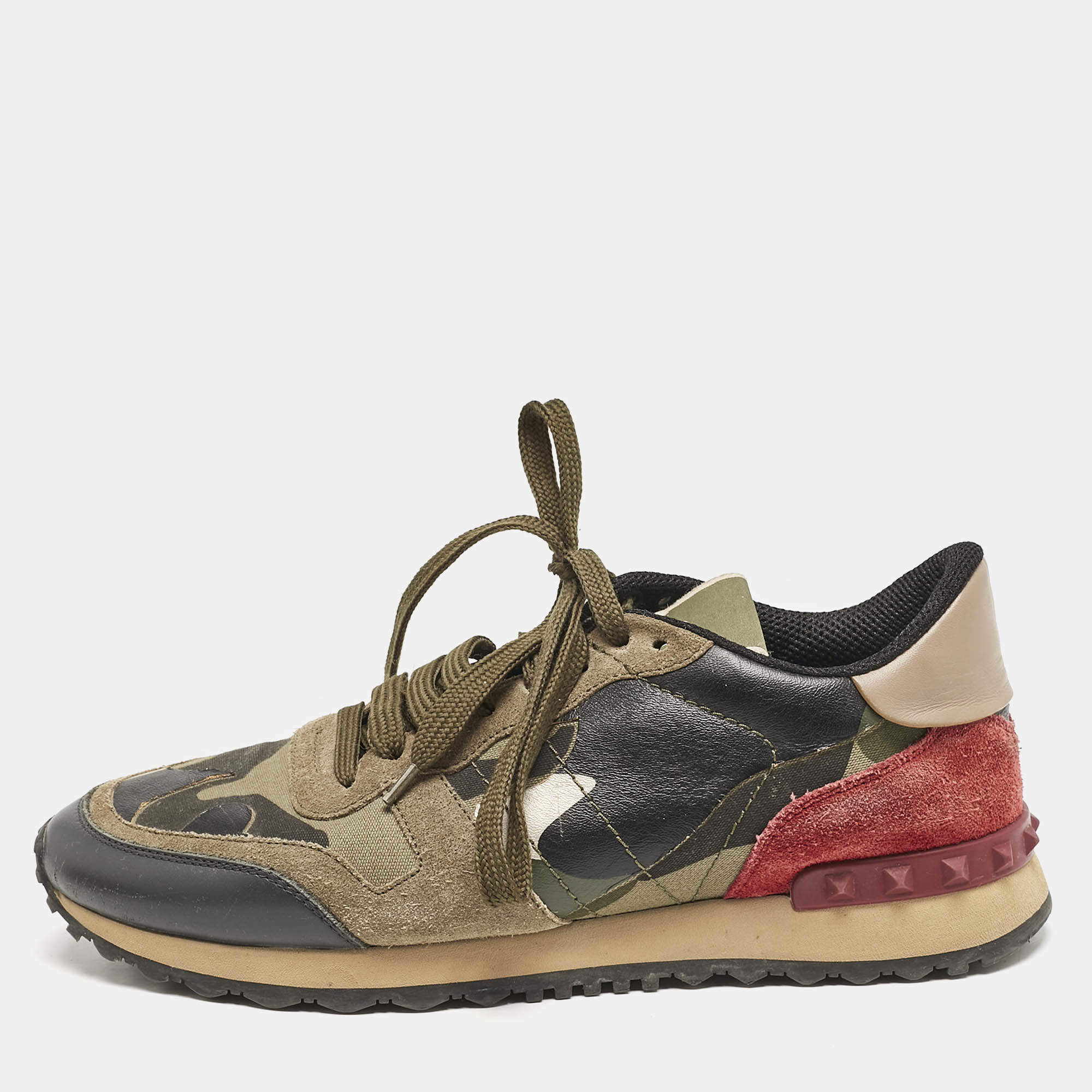 Valentino Multicolor Camouflage Suede and Leather Rockrunner Sneakers Size 39.5