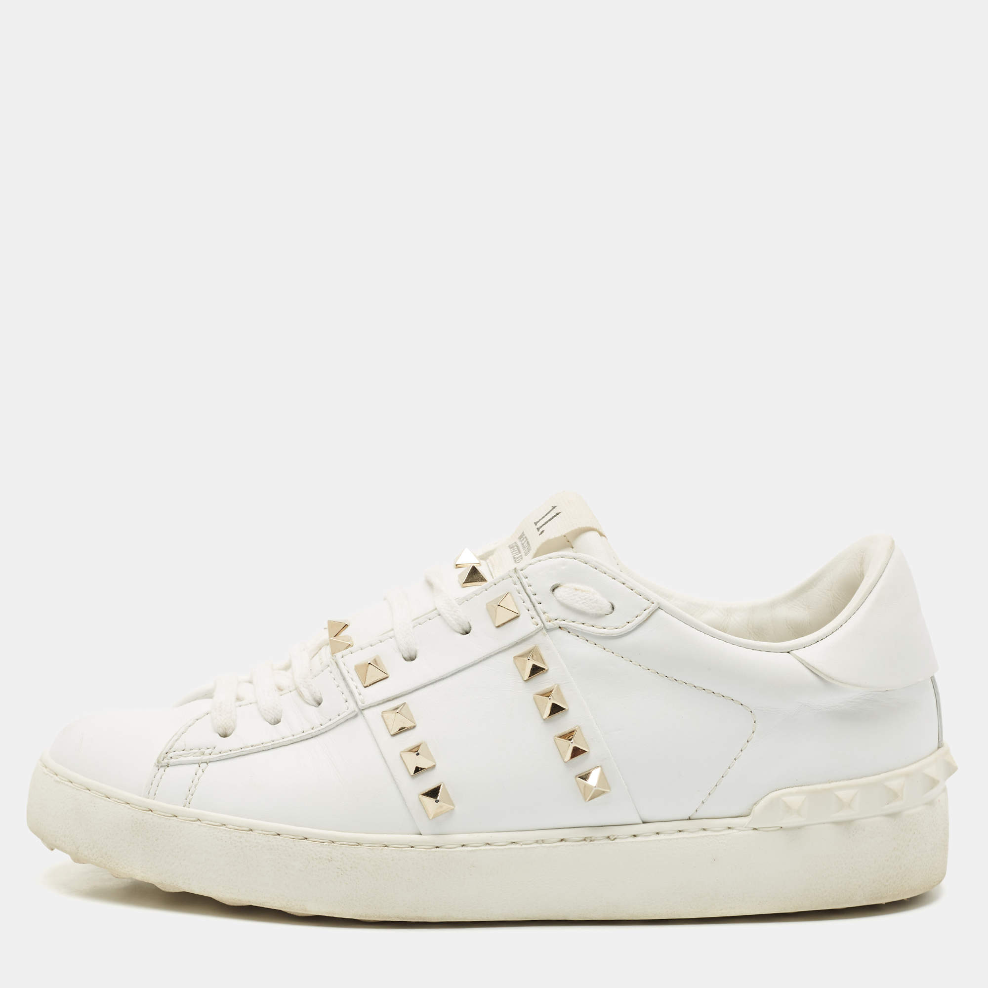 Valentino White Leather Rockstud Untitled Low Top Sneakers Size 39