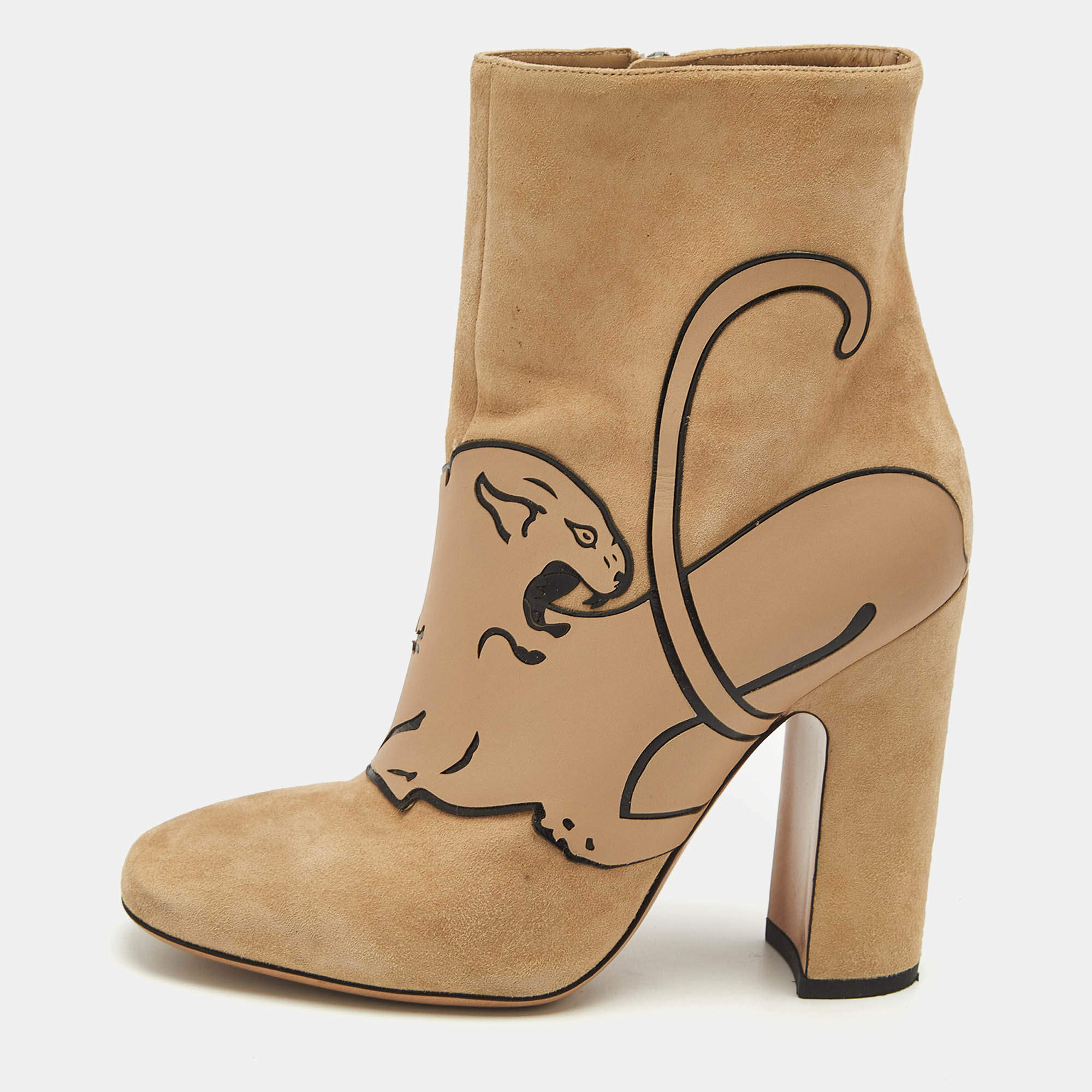 Valentino Beige Suede Panther Ankle Length Ankle Boots Size 37