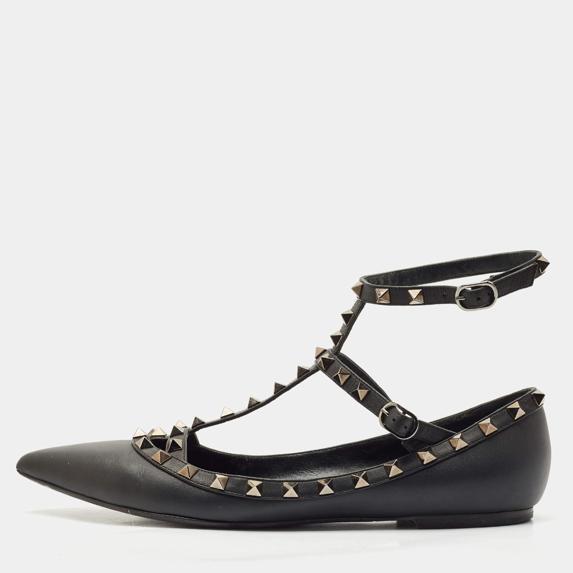 Valentino Black Leather Rockstud Ballet Flats Size 40
