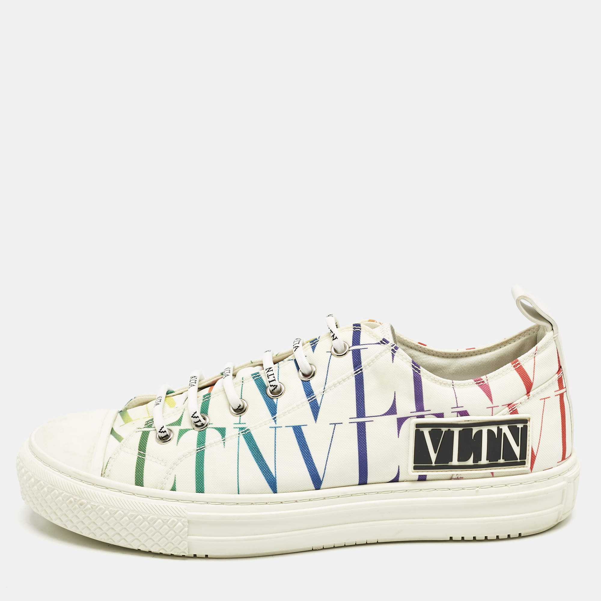 Valentino White Canvas VLTN Logo Allover Giggies Times Low Top Sneakers Size 40